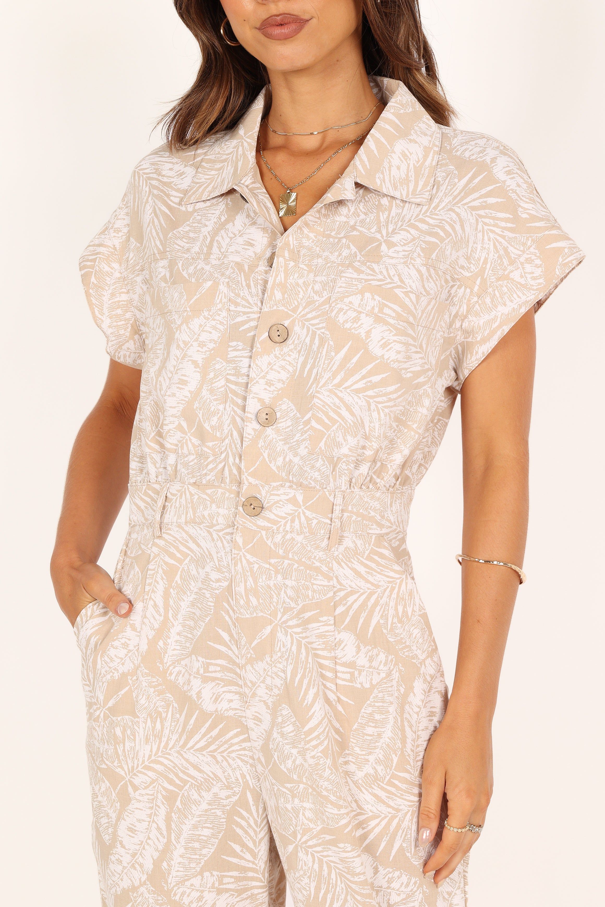 Etosha Button Up Jumpsuit - Beige Print sold by Petal & Pup product image thumbnail 9