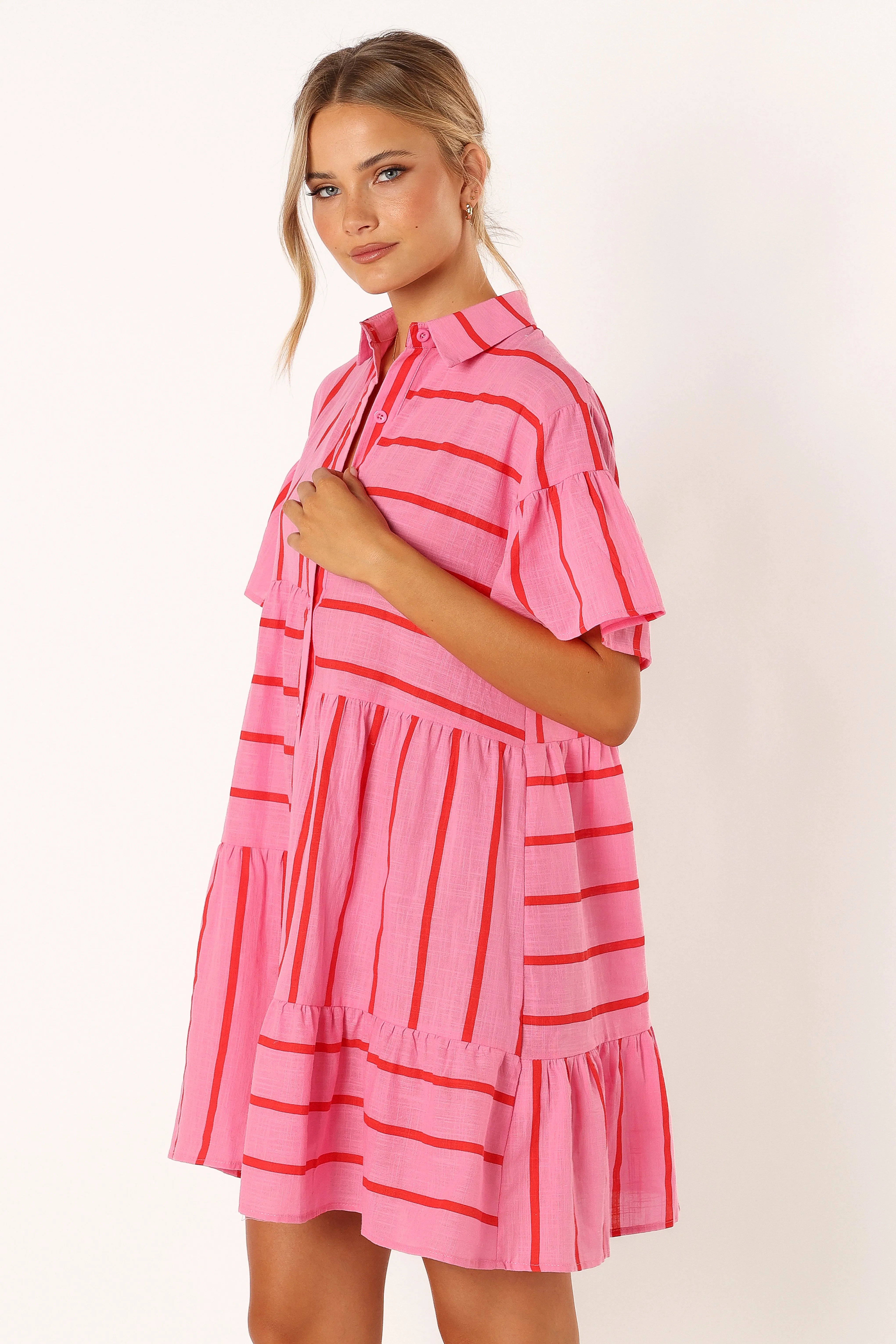 Peachy Mini Linen Dress - Pink Red sold by Petal & Pup product image thumbnail 4