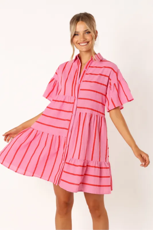Peachy Mini Linen Dress - Pink Red sold by Petal & Pup