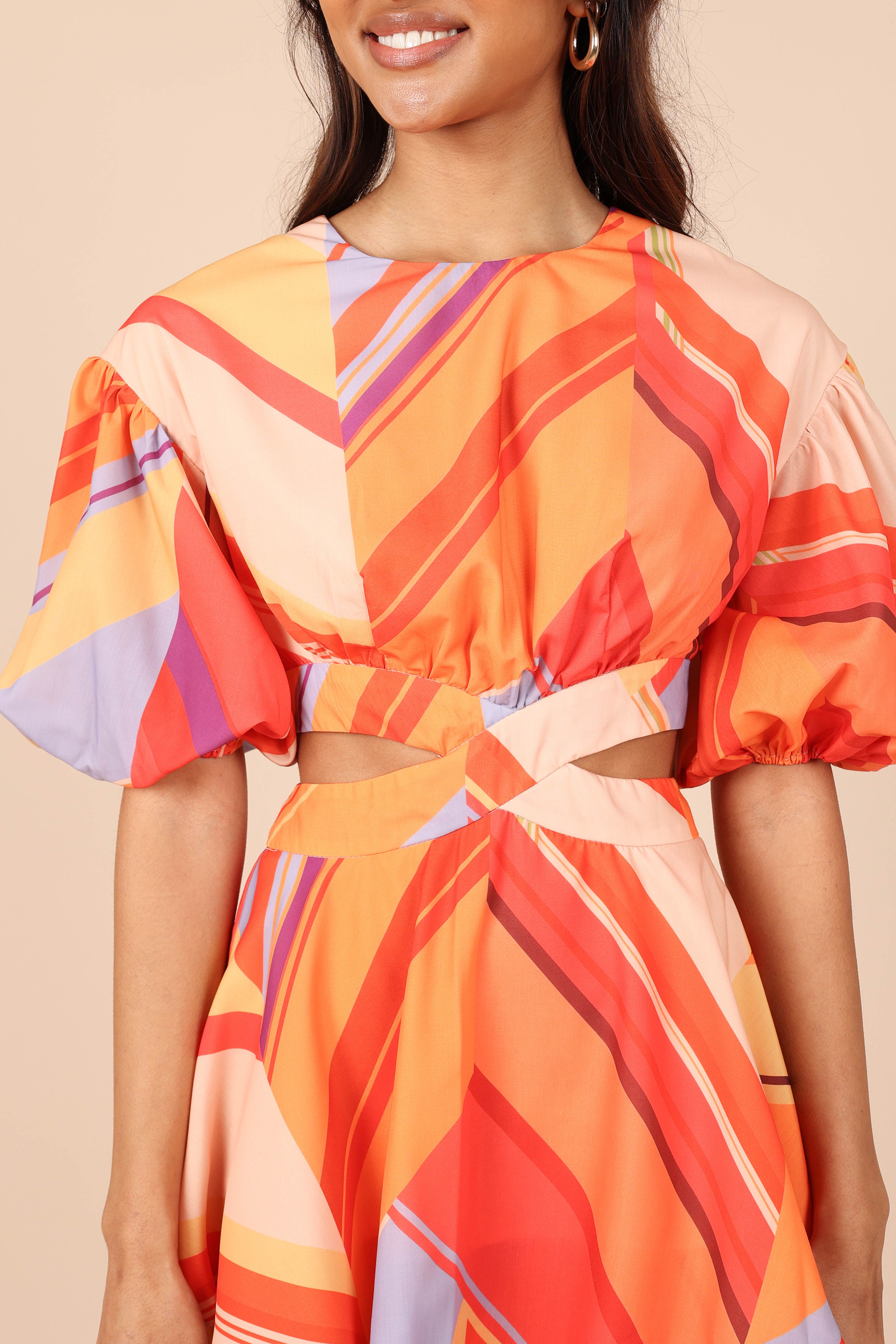 Culet Cut Out Puff Sleeve Mini Dress- Orange sold by Petal & Pup product image thumbnail 3