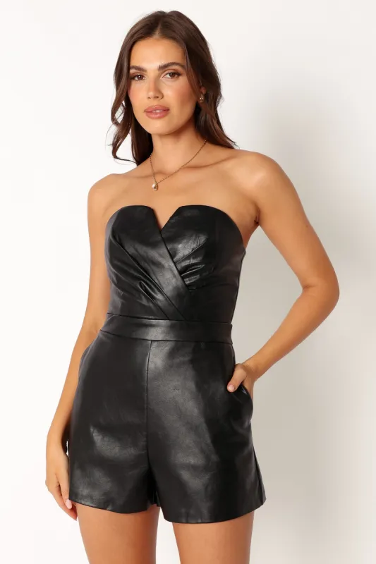 Mikaela Faux Leather Romper - Black sold by Petal & Pup