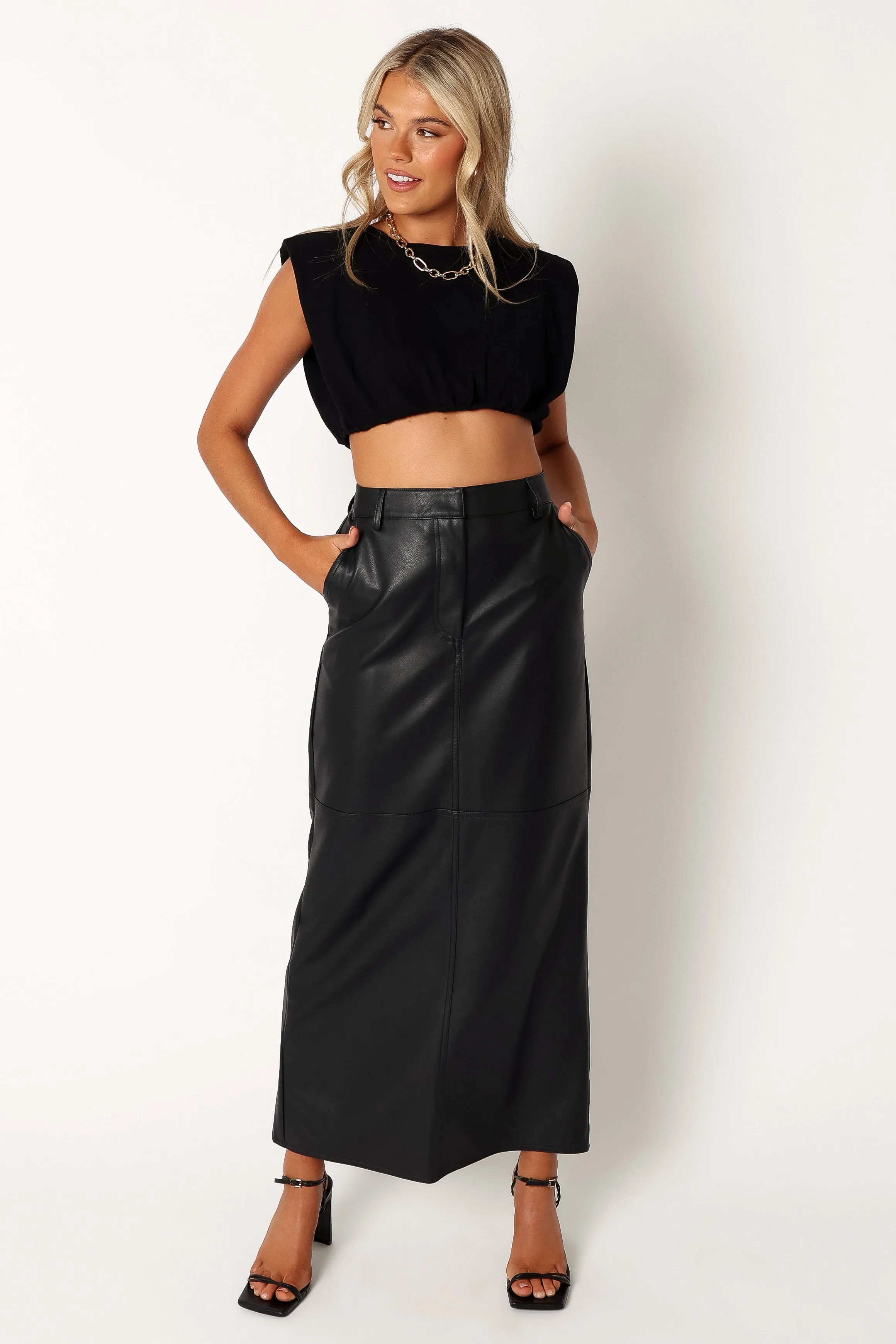 Jade Vegan Leather Column Skirt - Black sold by Petal & Pup product image thumbnail 2