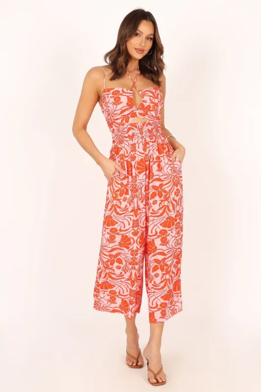 Sydney Halter Jumpsuit - Coral sold by Petal & Pup