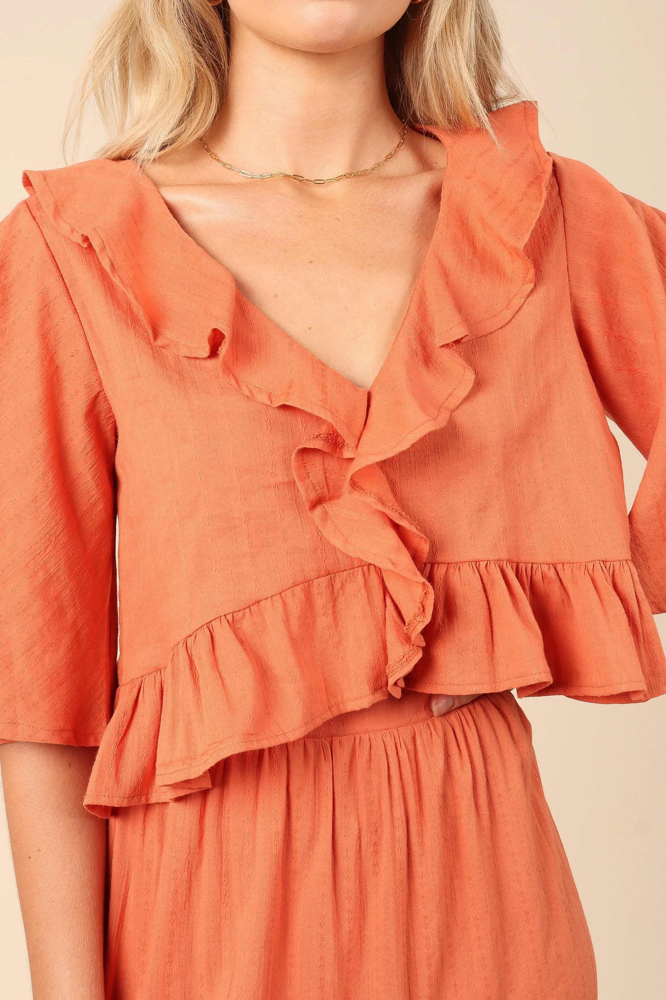 Sheridan Cropped Ruffle Top - Rust sold by Petal & Pup product image thumbnail 3