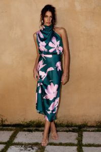 Anabelle Halter Neck Maxi Dress - Green Pink sold by Petal & Pup