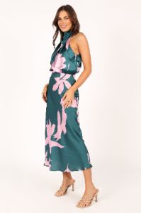 Anabelle Halter Neck Maxi Dress - Green Pink sold by Petal & Pup