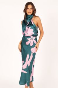 Anabelle Halter Neck Maxi Dress - Green Pink sold by Petal & Pup