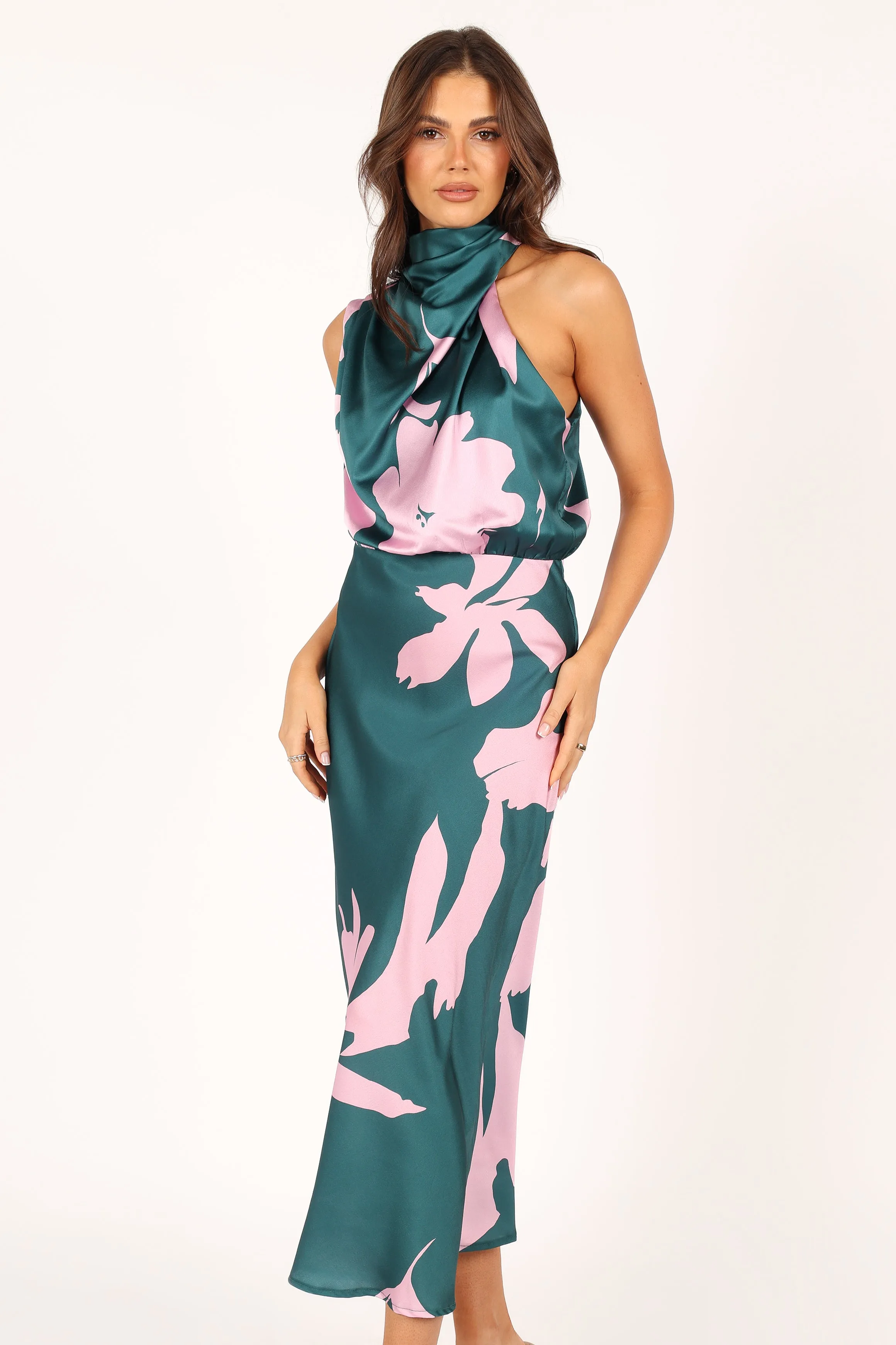 Anabelle Halter Neck Midi Dress - Green Pink sold by Petal & Pup product image thumbnail 3