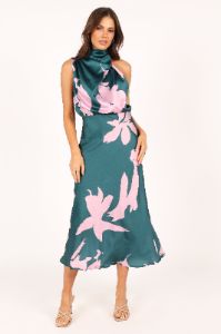 Anabelle Halter Neck Maxi Dress - Green Pink sold by Petal & Pup