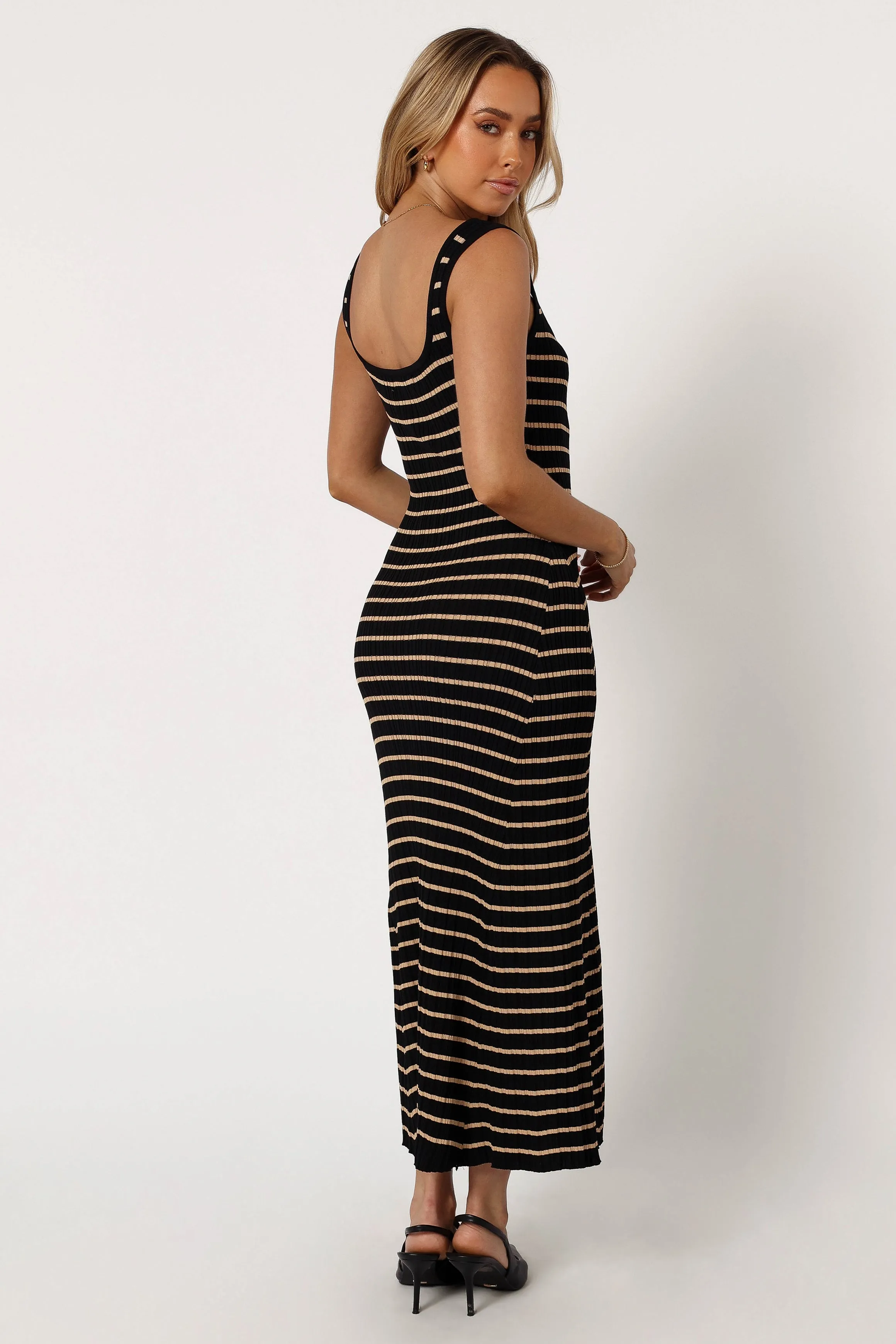 Henry Striped Midi Dress - Black Beige sold by Petal & Pup product image thumbnail 4