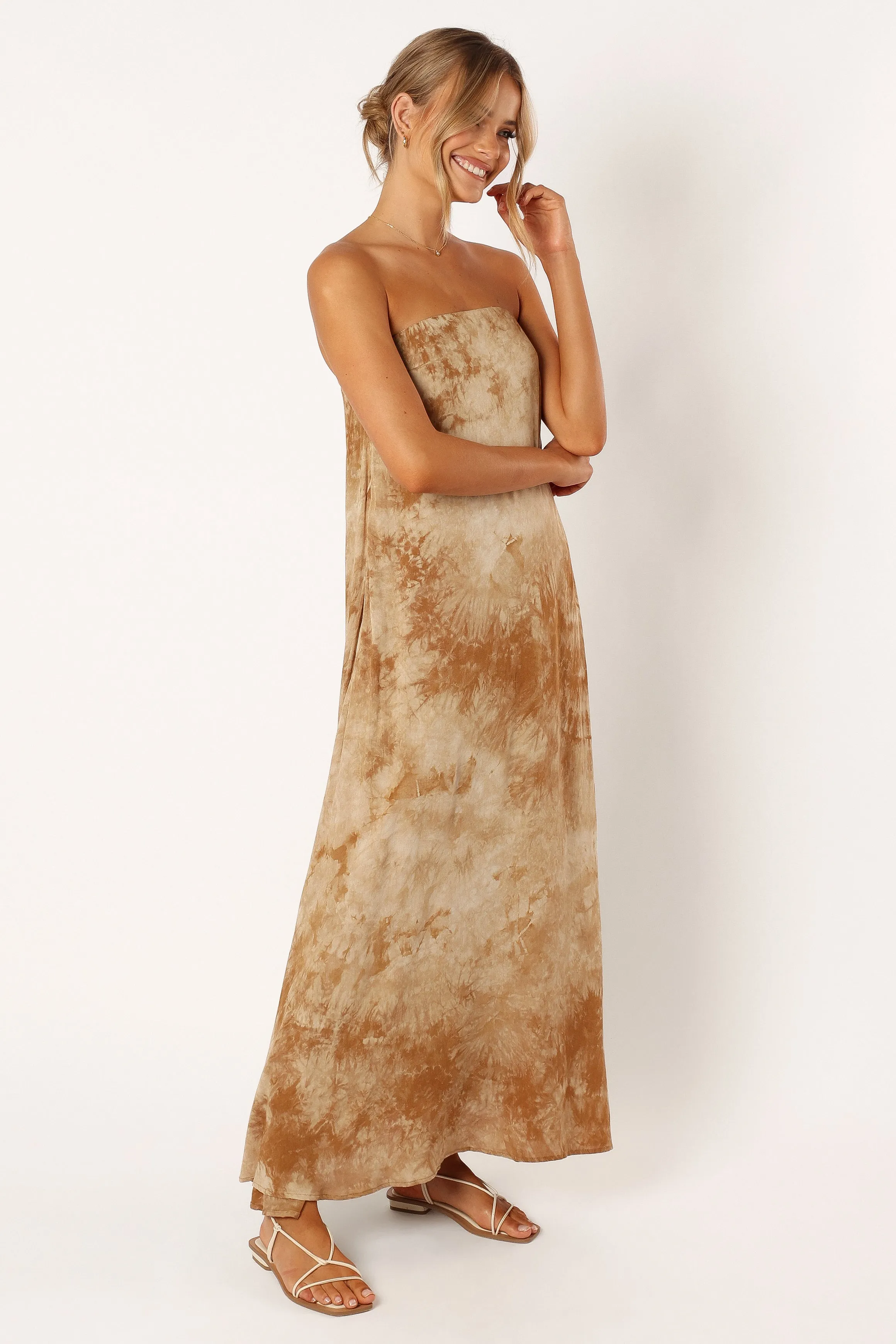 Soph Strapless Linen Maxi Dress - Tan Tie Dye sold by Petal & Pup product image thumbnail 5