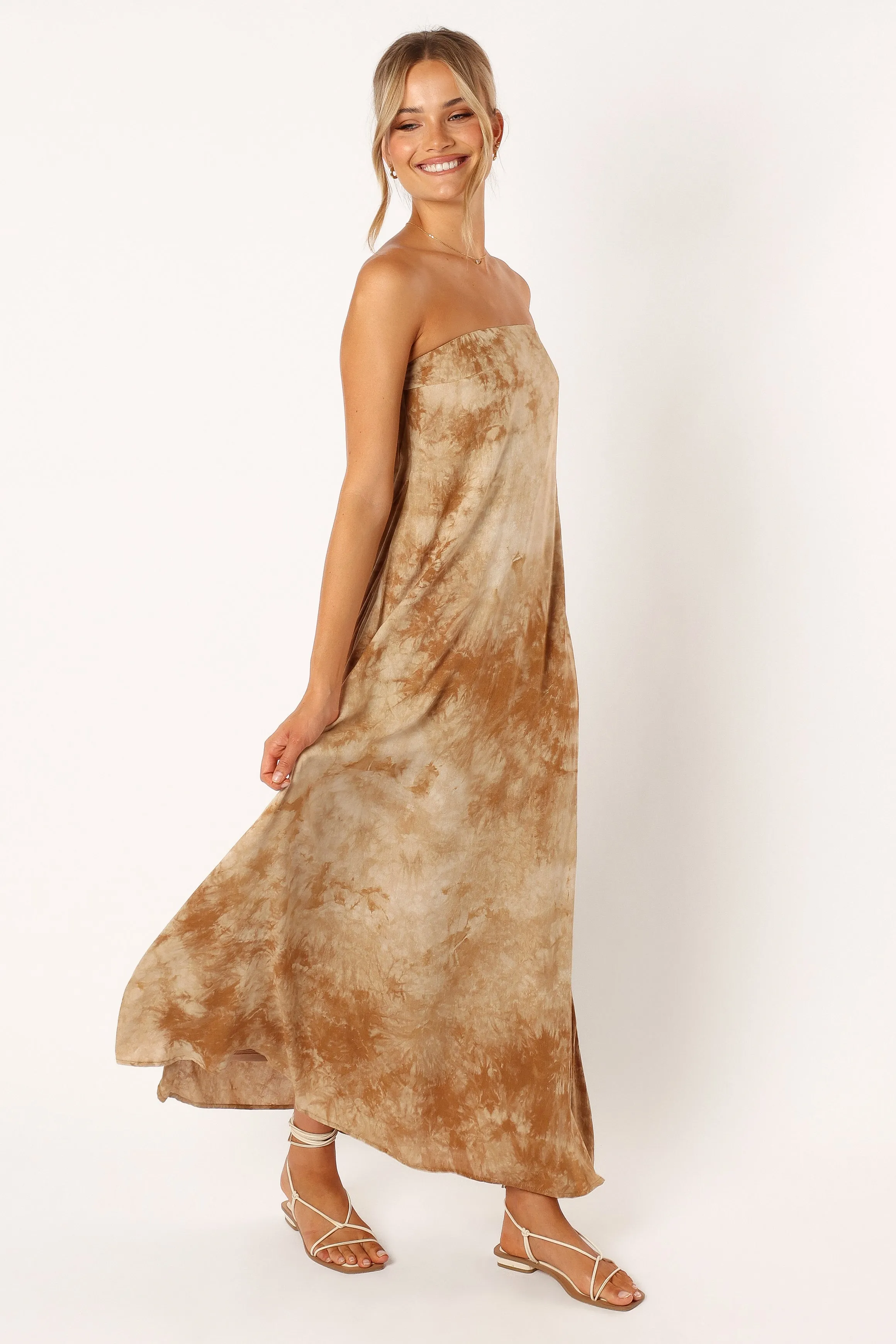Soph Strapless Linen Maxi Dress - Tan Tie Dye sold by Petal & Pup product image thumbnail 4