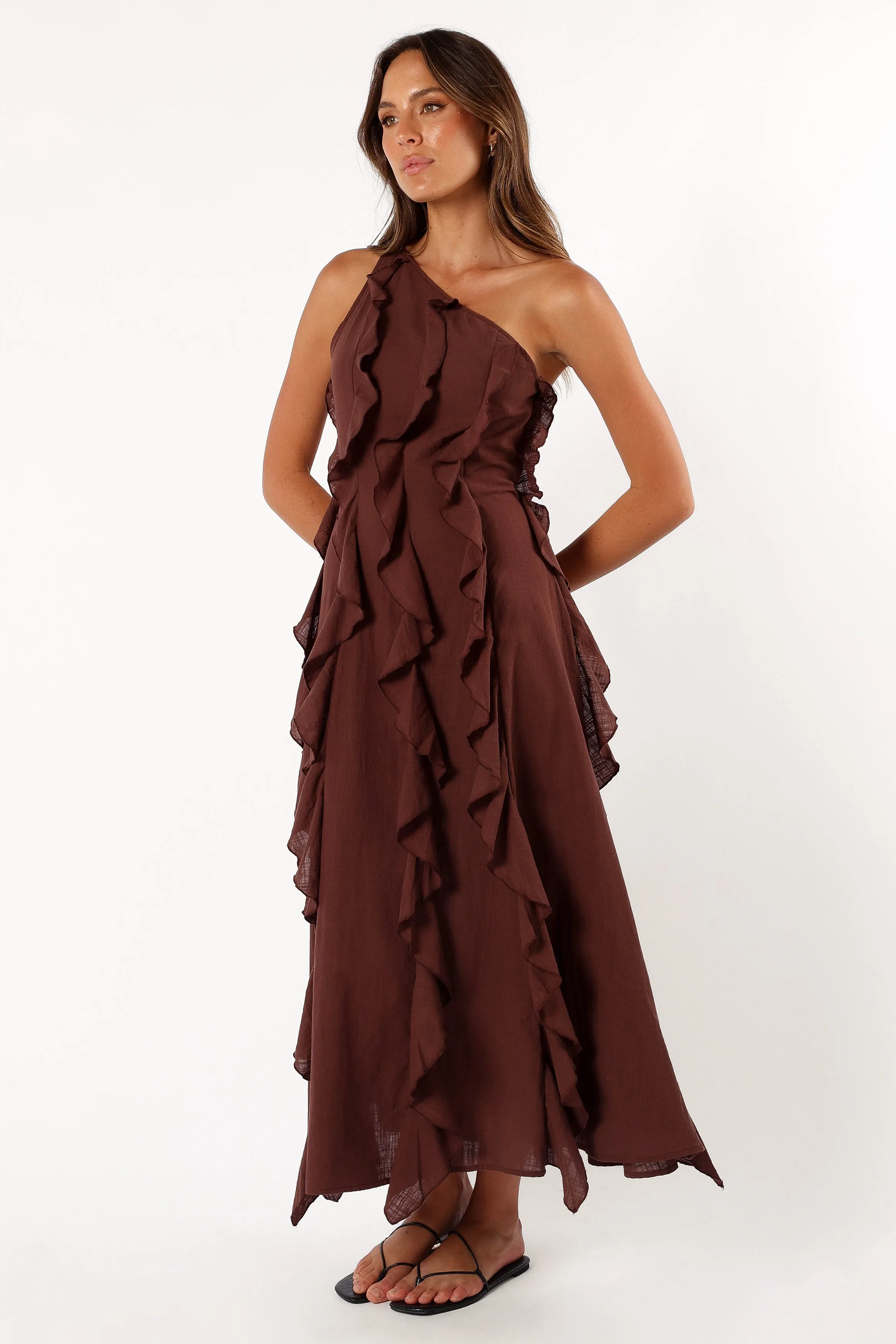 Maggy One Shoulder Dress - Chocolate sold by Petal & Pup product image thumbnail 4