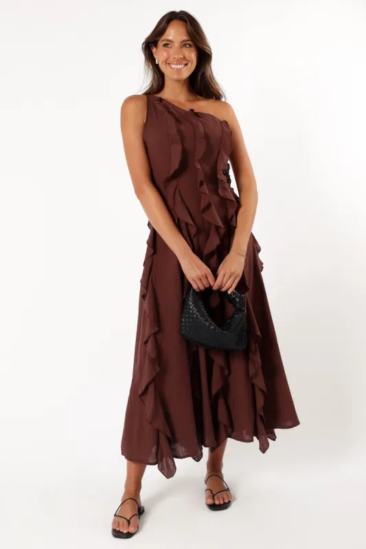Maggy One Shoulder Dress - Chocolate sold by Petal & Pup
