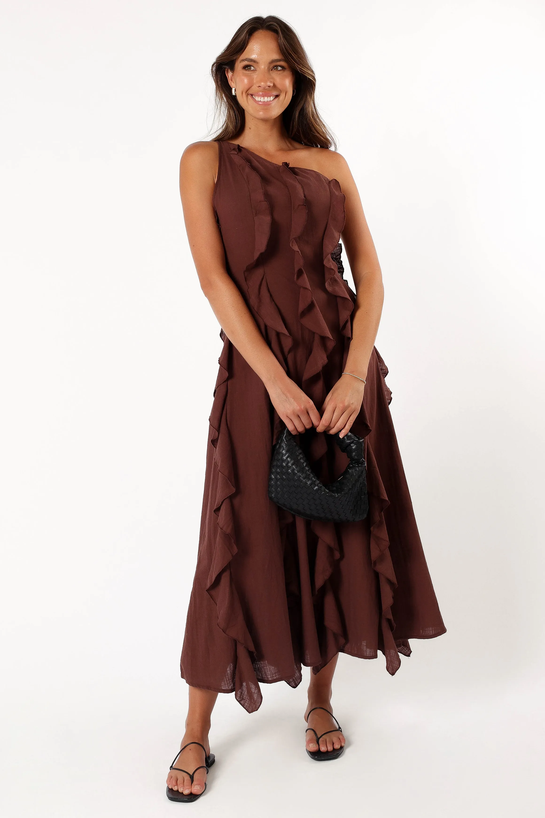 Maggy One Shoulder Dress - Chocolate sold by Petal & Pup