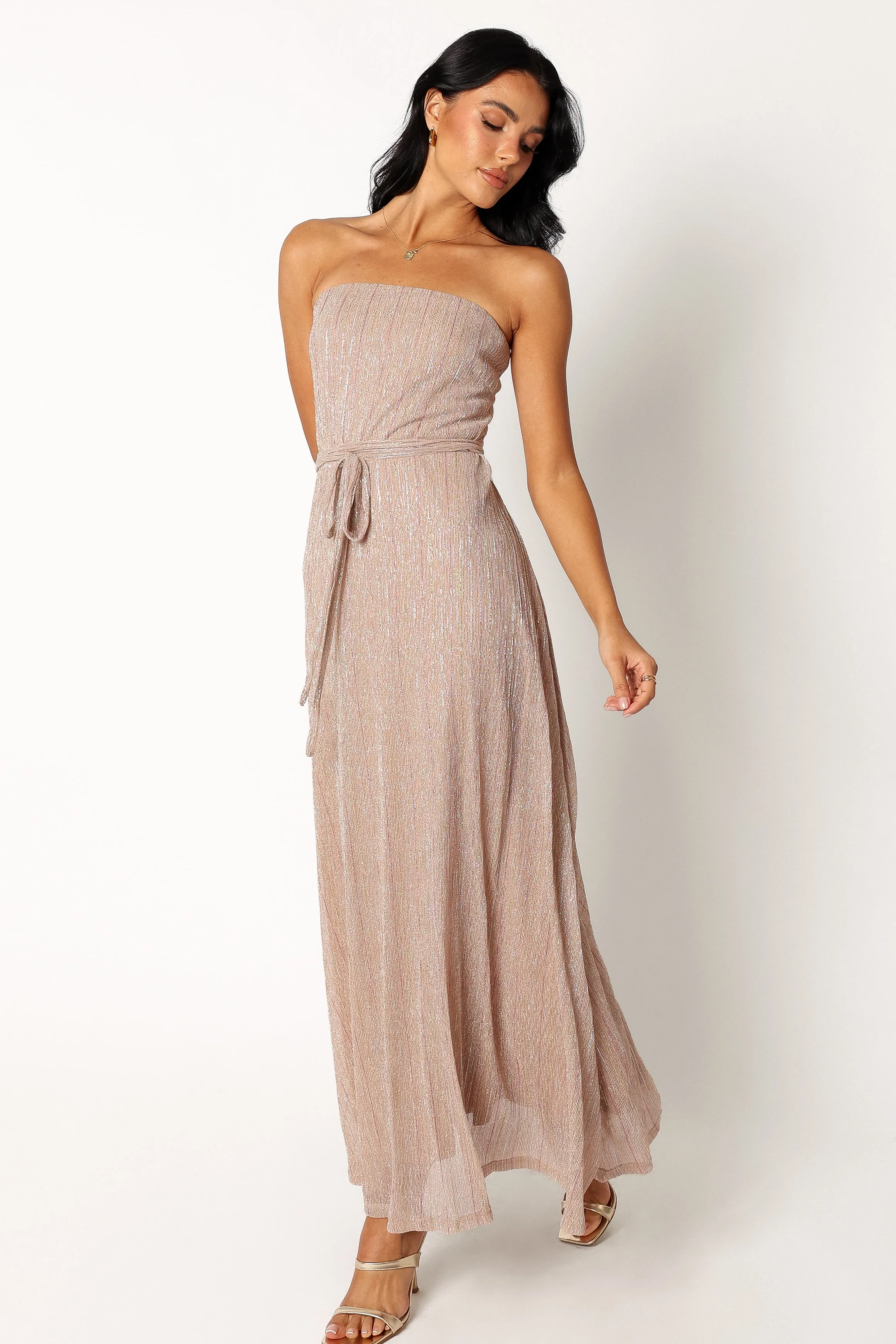 Farley Strapless Maxi Dress - Rose Gold Stripe sold by Petal & Pup product image thumbnail 5