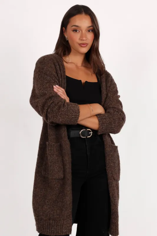 Callan Long Cardigan - Brown sold by Petal & Pup