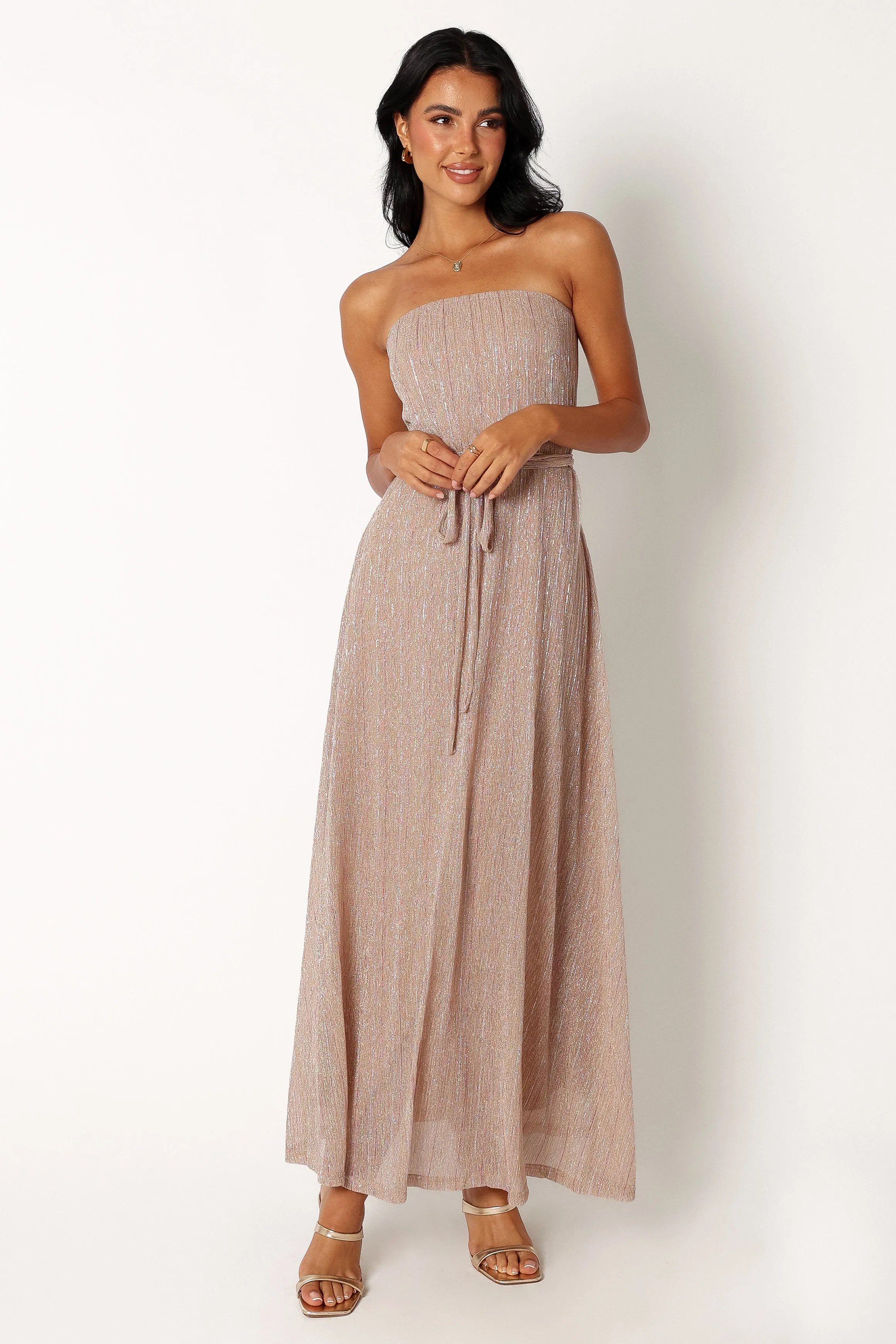 Farley Strapless Maxi Dress - Rose Gold Stripe sold by Petal & Pup product image thumbnail 3