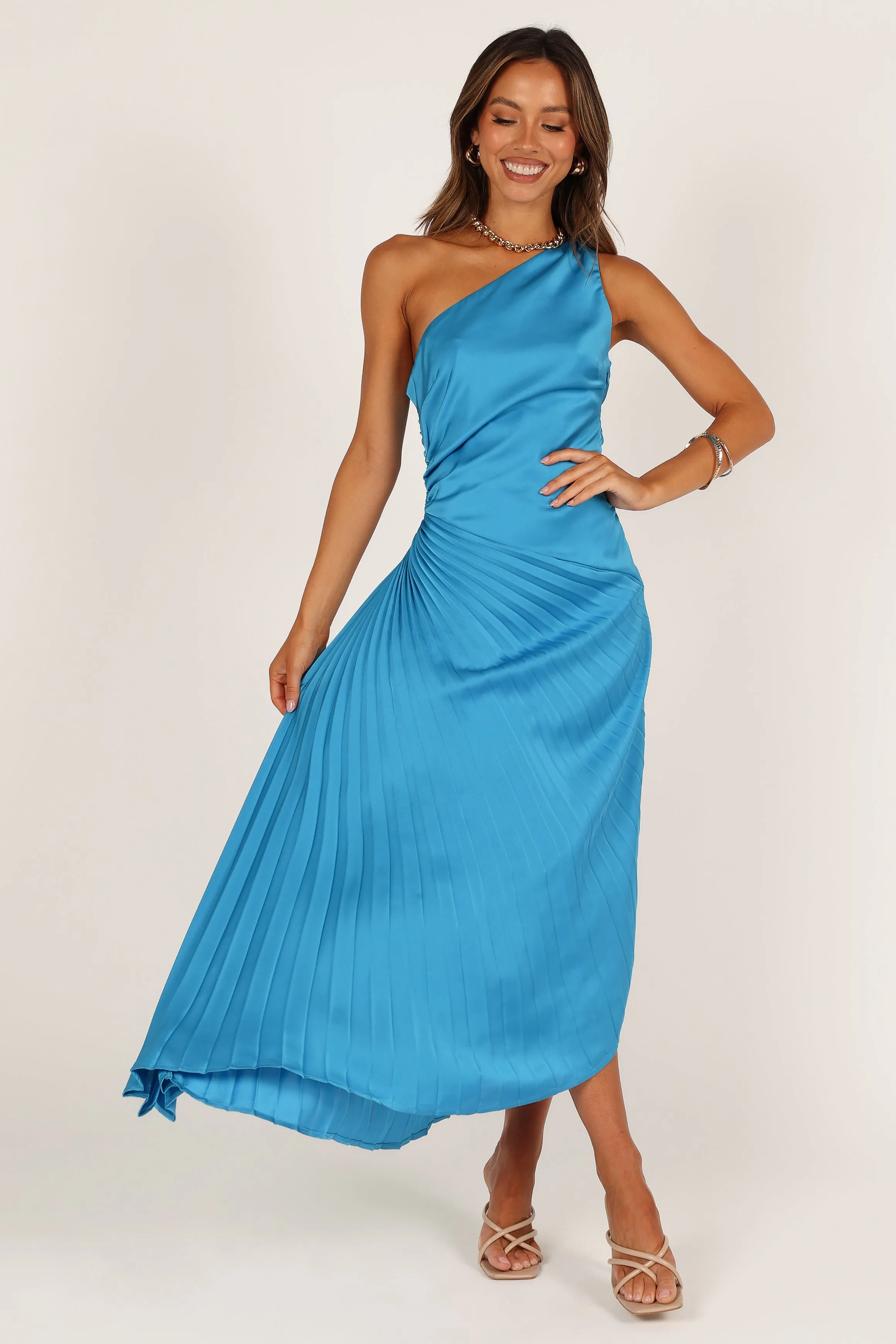 Flin Pleated One Shoulder Midi Dress - Blue sold by Petal & Pup product image thumbnail 3