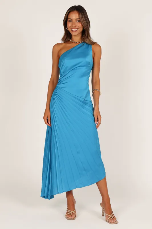 Flin Pleated One Shoulder Midi Dress - Blue sold by Petal & Pup