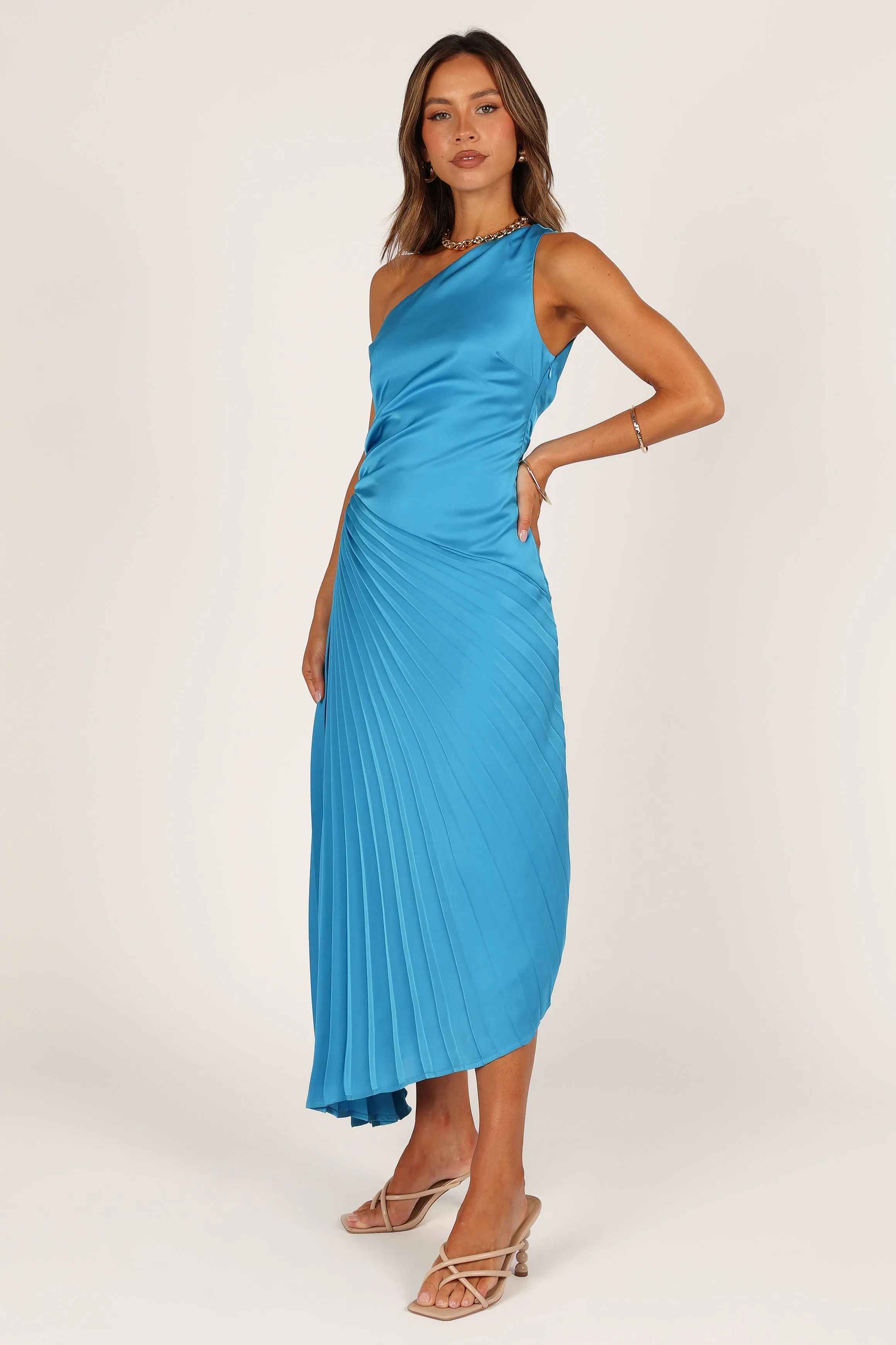 Flin Pleated One Shoulder Midi Dress - Blue sold by Petal & Pup product image thumbnail 4