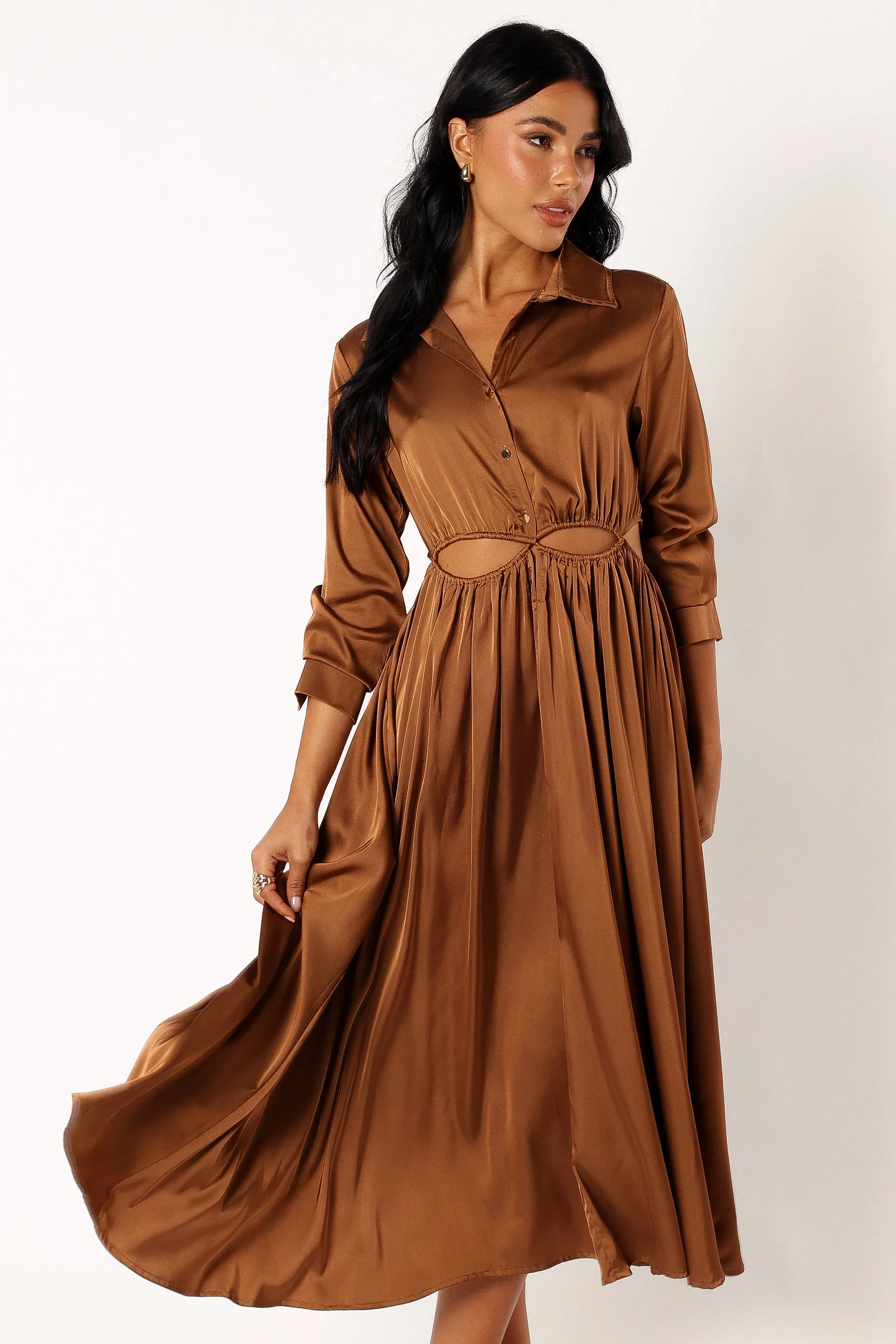 Jett Long Sleeve Midi Dress - Bronze sold by Petal & Pup