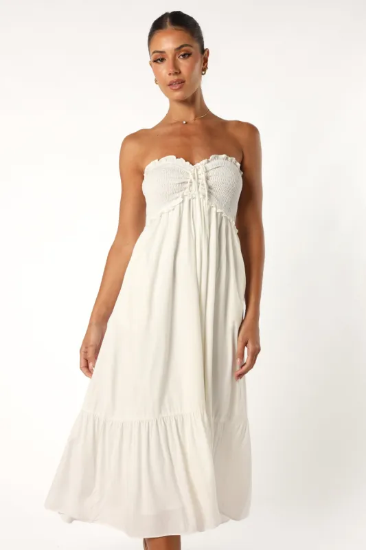 Dayton Strapless Midi Dress - White sold by Petal & Pup