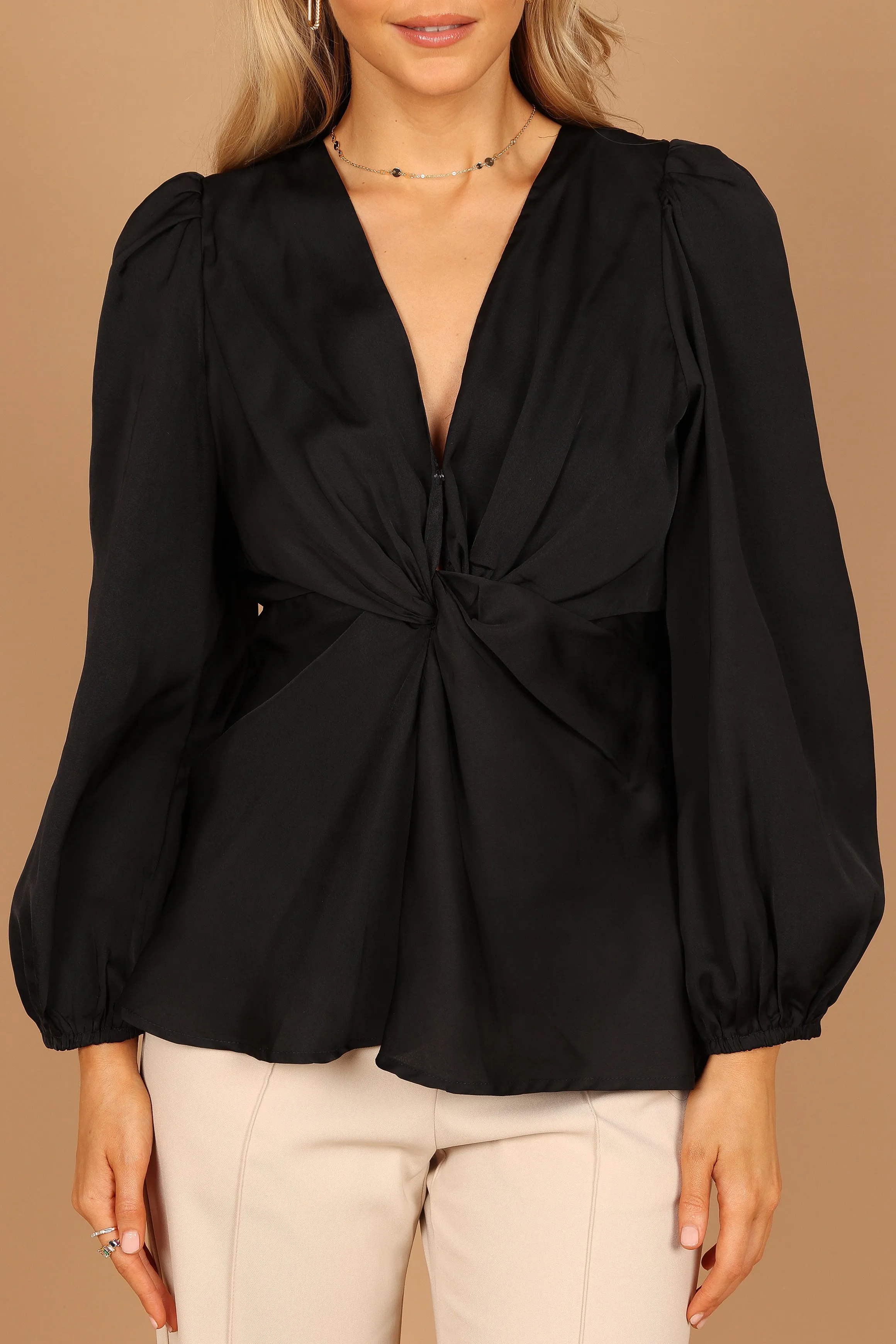 Karina V Neck Satin Top - Black sold by Petal & Pup product image thumbnail 2