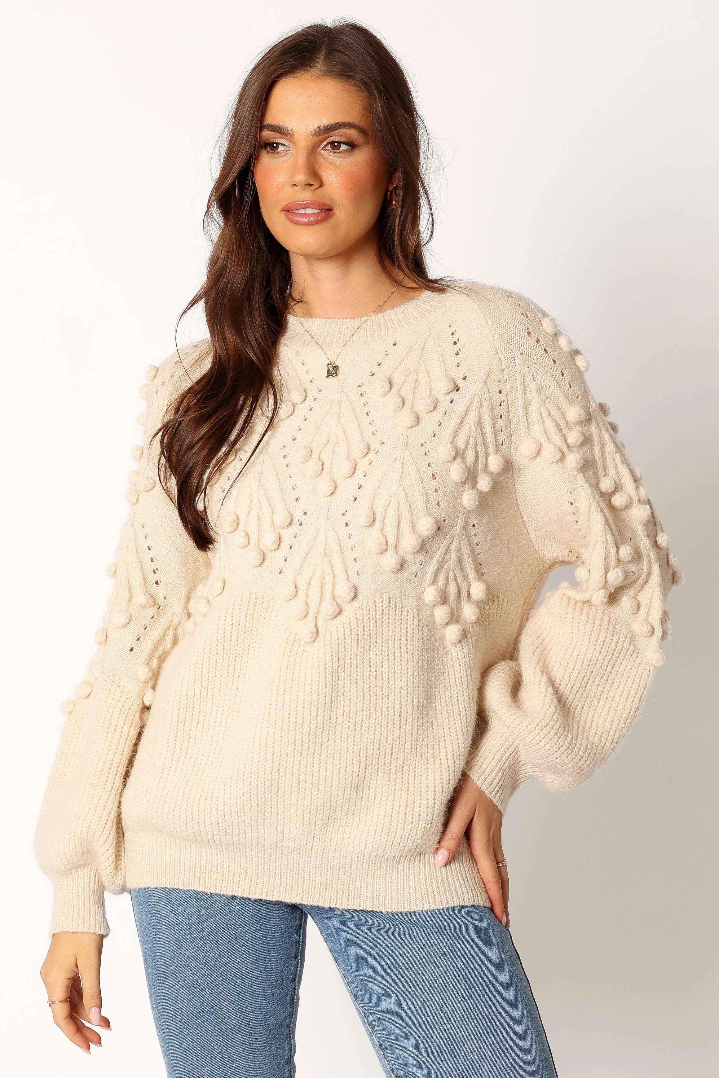 Mackenzie Drop Sleeve Textured Knit Sweater - Cream sold by Petal & Pup product image thumbnail 2