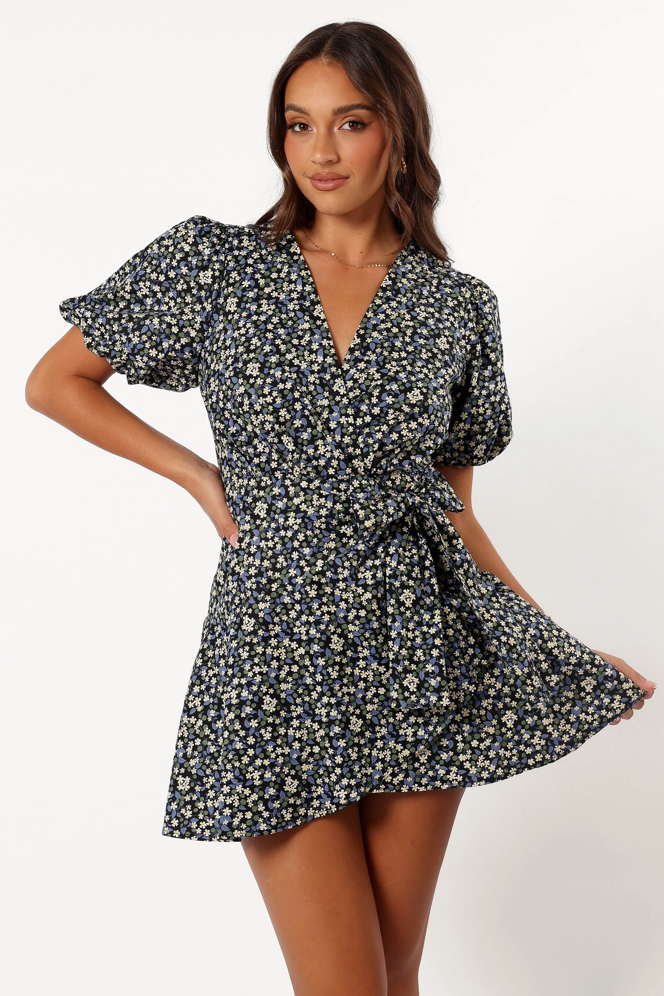 Kenn Wrap Mini Dress - Indigo Vanilla sold by Petal & Pup