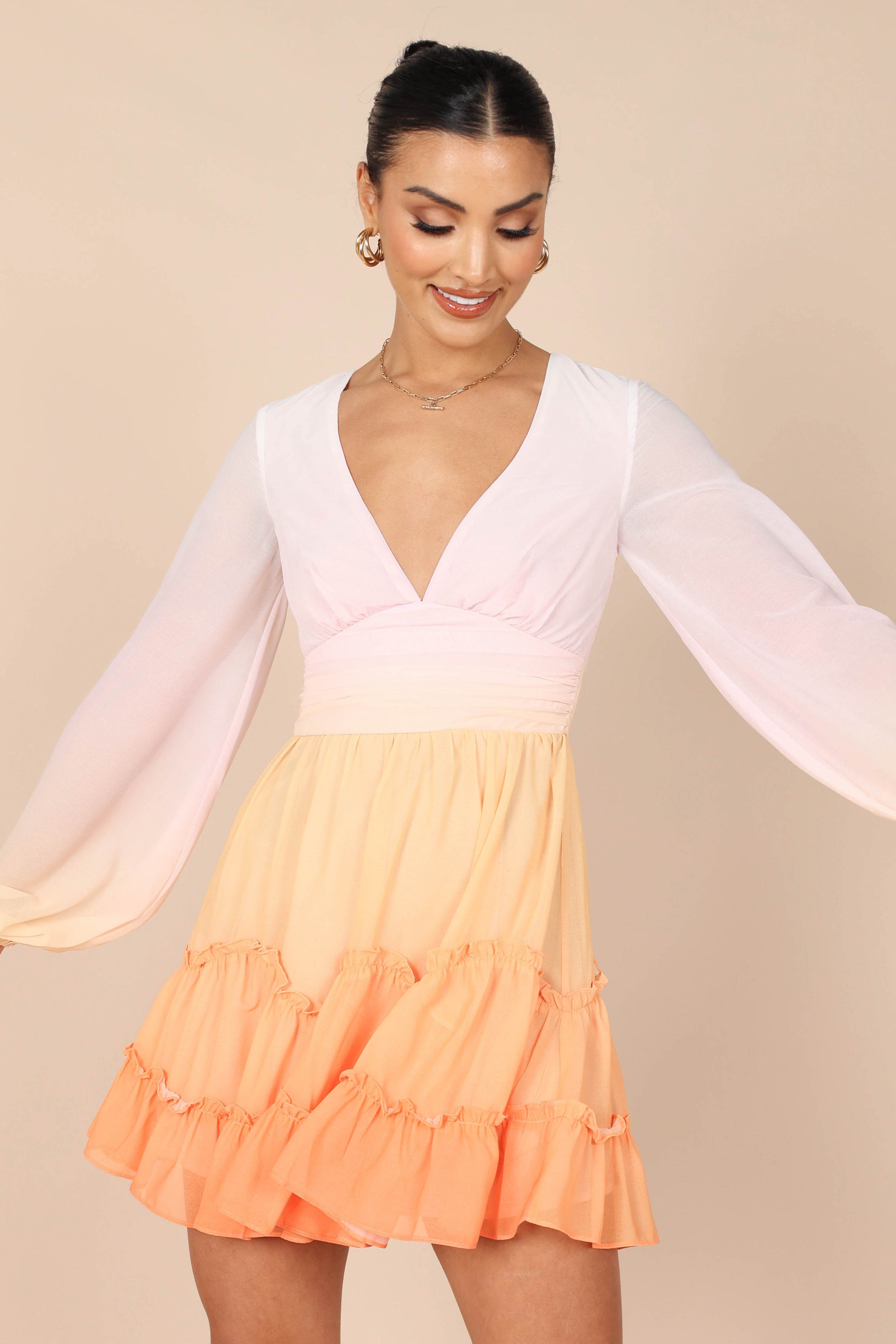Choux Long Sleeve Tiered Mini Dress - Orange Gradient | Parallel