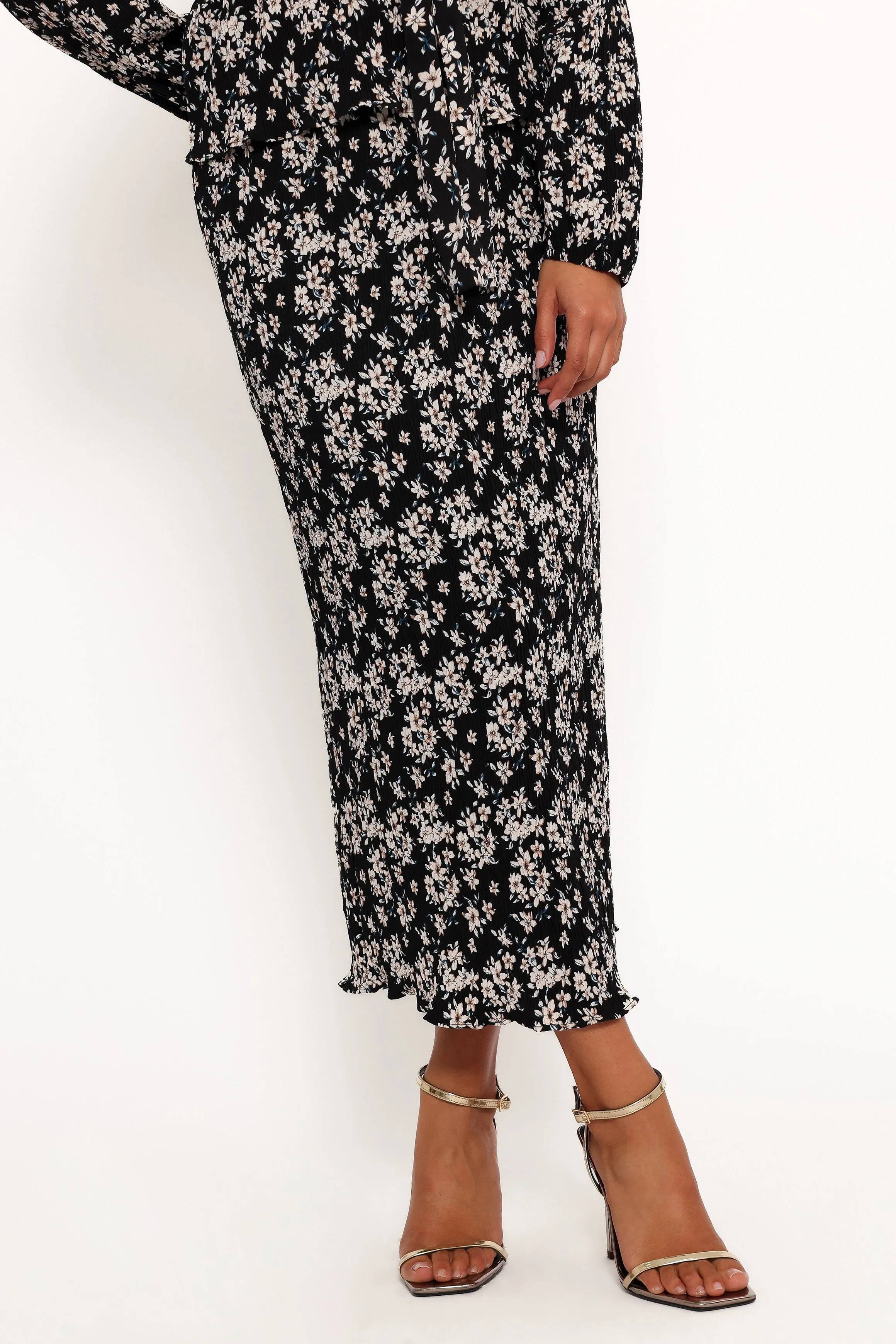 Minelli Pleat Midi Skirt - Black/White Floral sold by Petal & Pup product image thumbnail 4