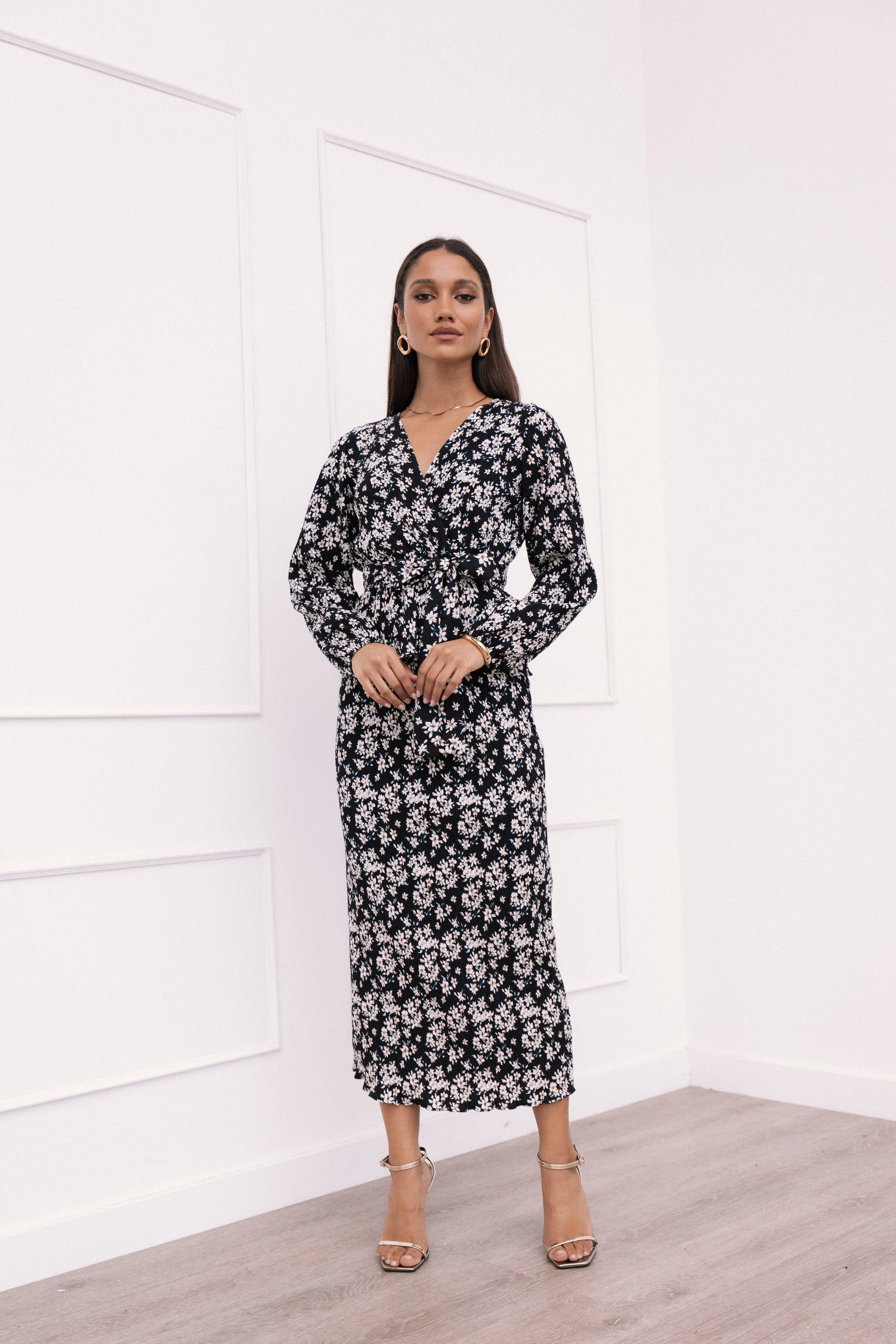 Minelli Pleat Midi Skirt - Black/White Floral sold by Petal & Pup product image thumbnail 2