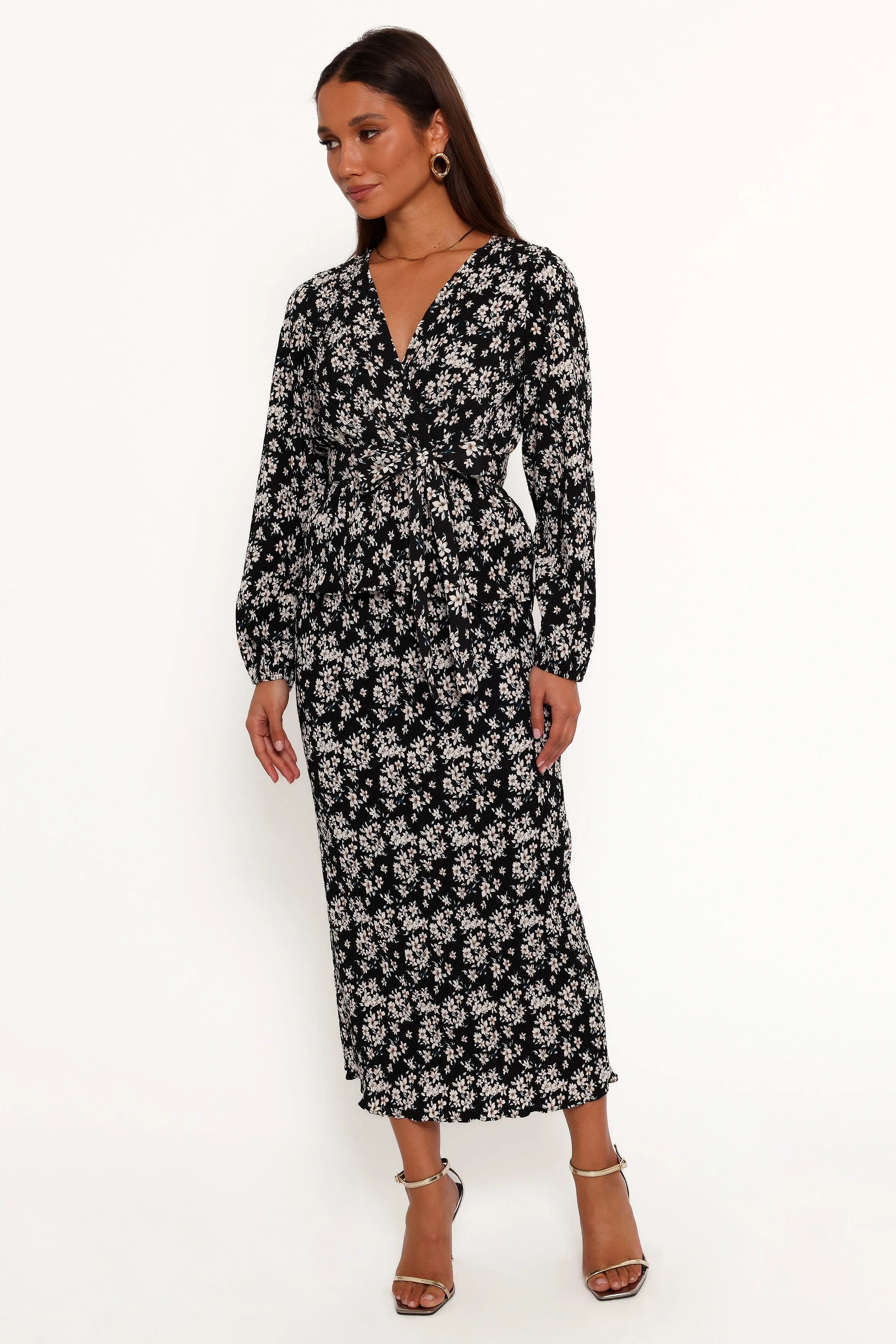 Minelli Pleat Midi Skirt - Black/White Floral sold by Petal & Pup product image thumbnail 3