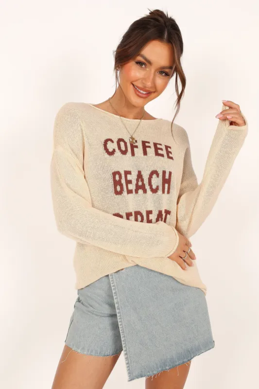 Coffee Beach Knit Sweater - Cream sold by Petal & Pup