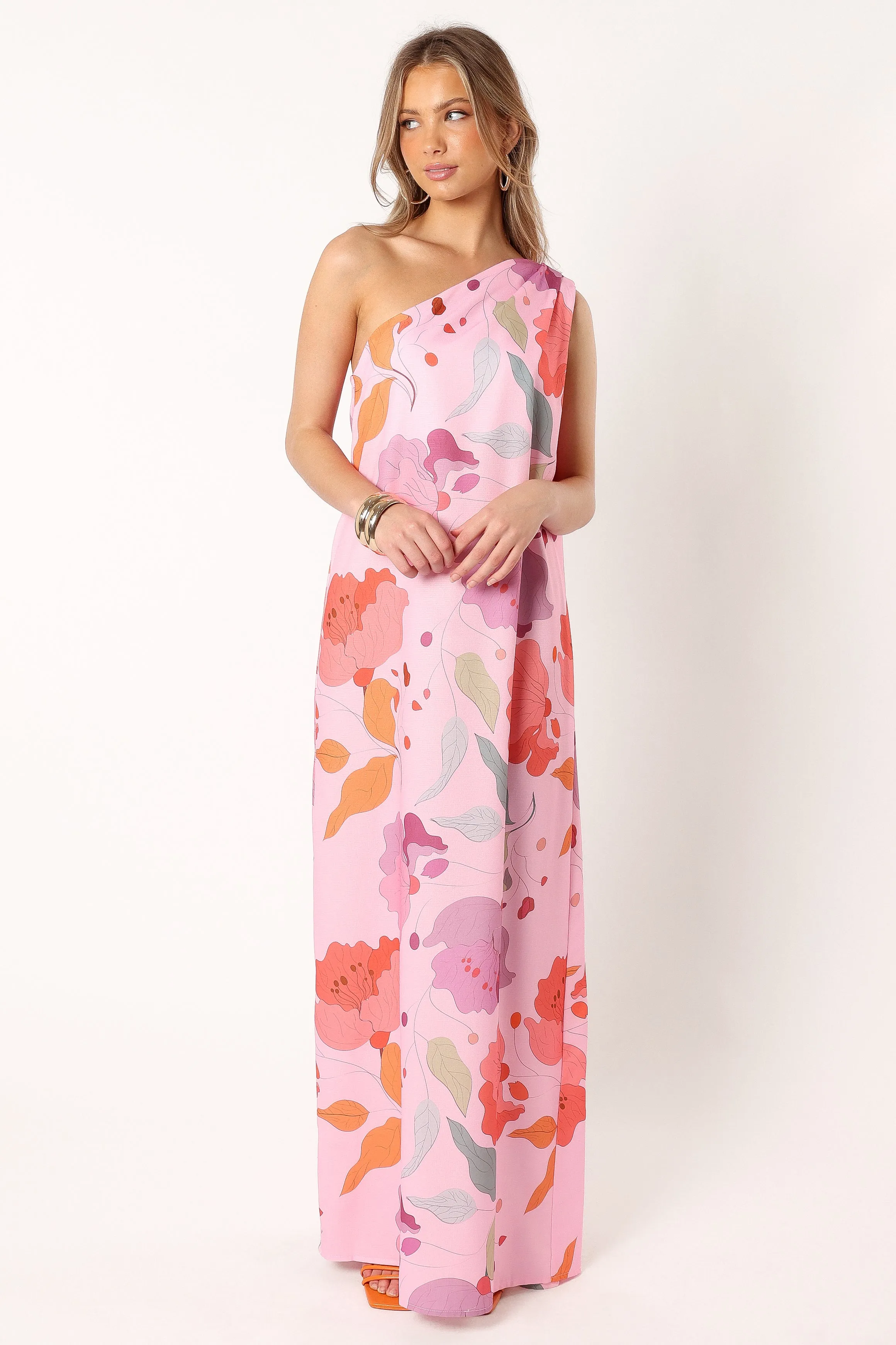 Tillie One Shoulder Maxi Dress - Pink Floral sold by Petal & Pup
