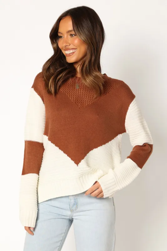 Lauryn Knit Sweater - Ivory/Camel sold by Petal & Pup