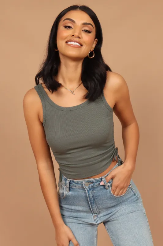 Kylie Gathered Side Tank Top - Sage Green sold by Petal & Pup