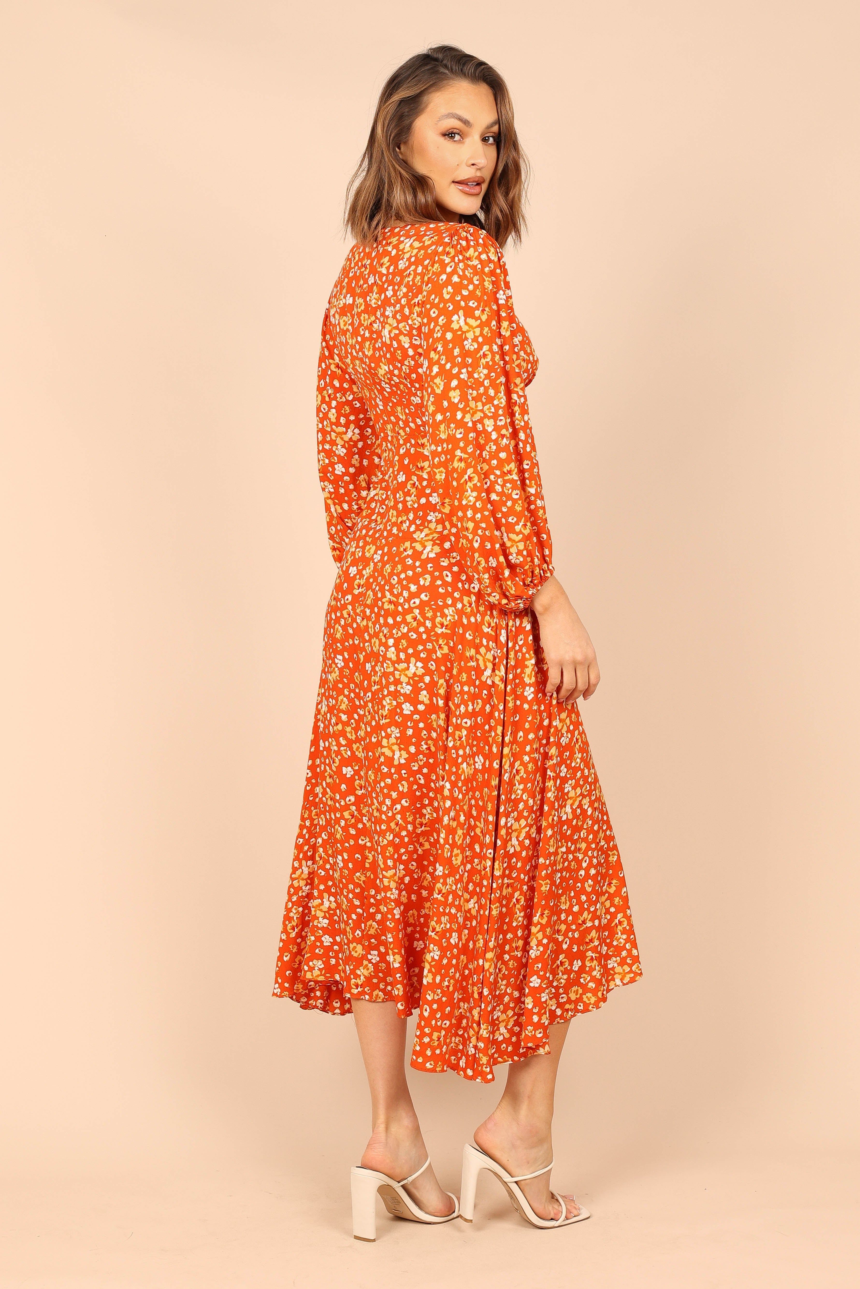 Aron Long Sleeve Midi Dress - Orange Floral sold by Petal & Pup product image thumbnail 3