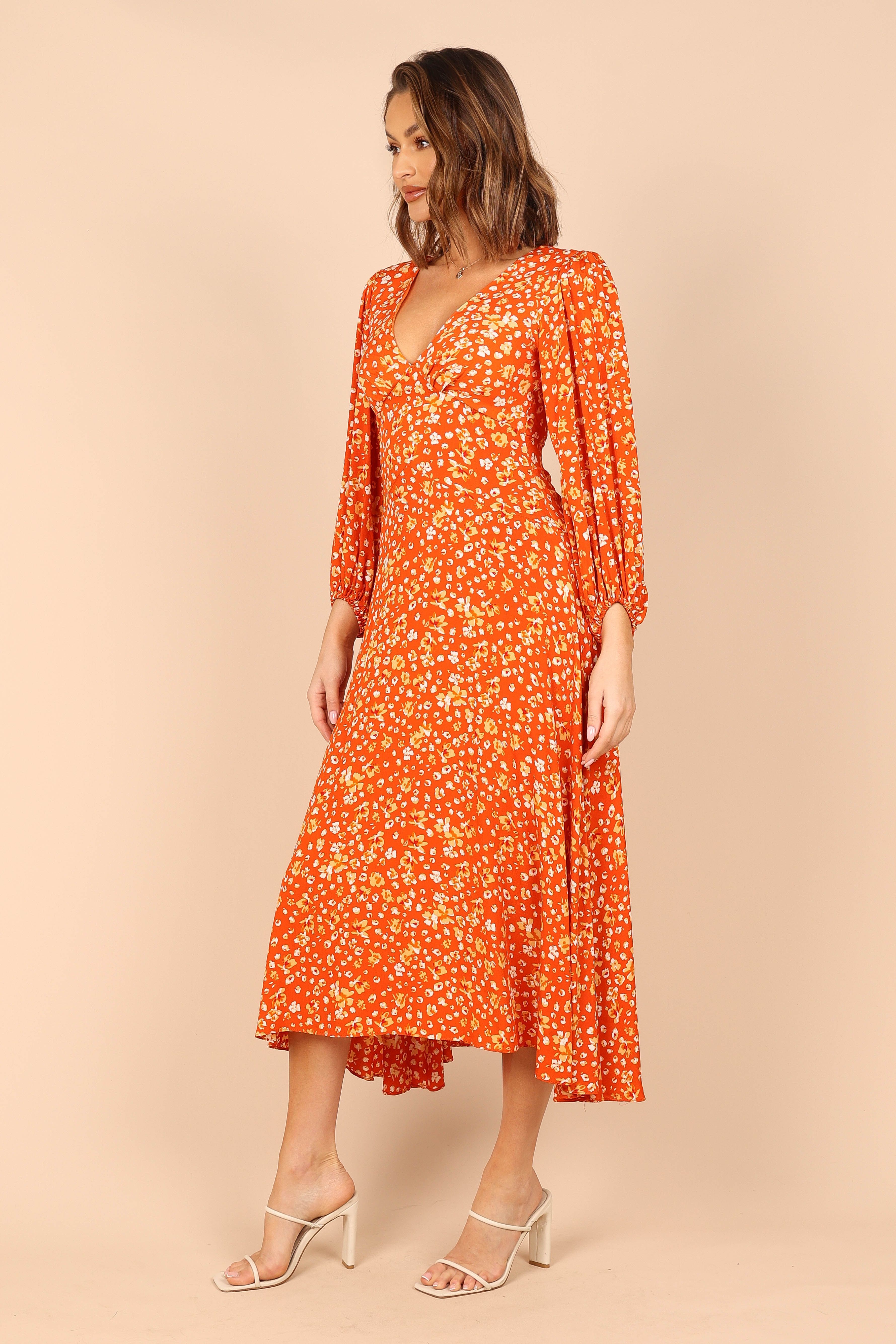 Aron Long Sleeve Midi Dress - Orange Floral sold by Petal & Pup product image thumbnail 5