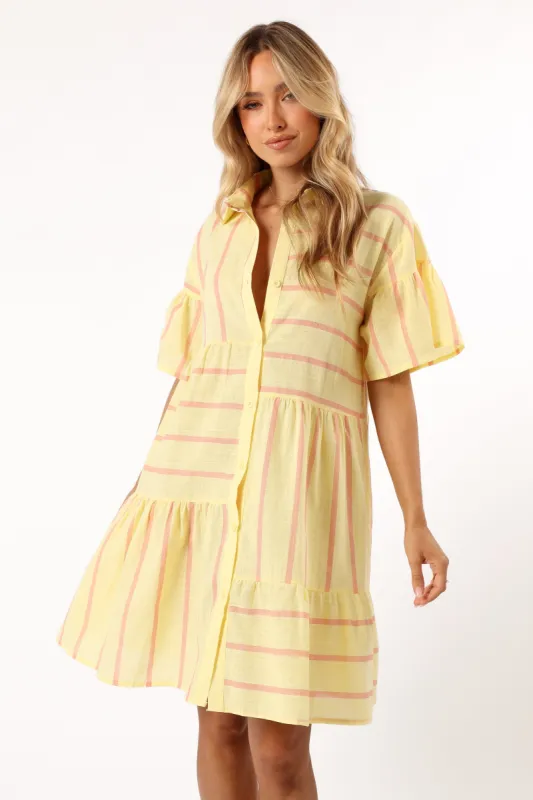 Peachy Mini Dress - Yellow Pink Stripe sold by Petal & Pup