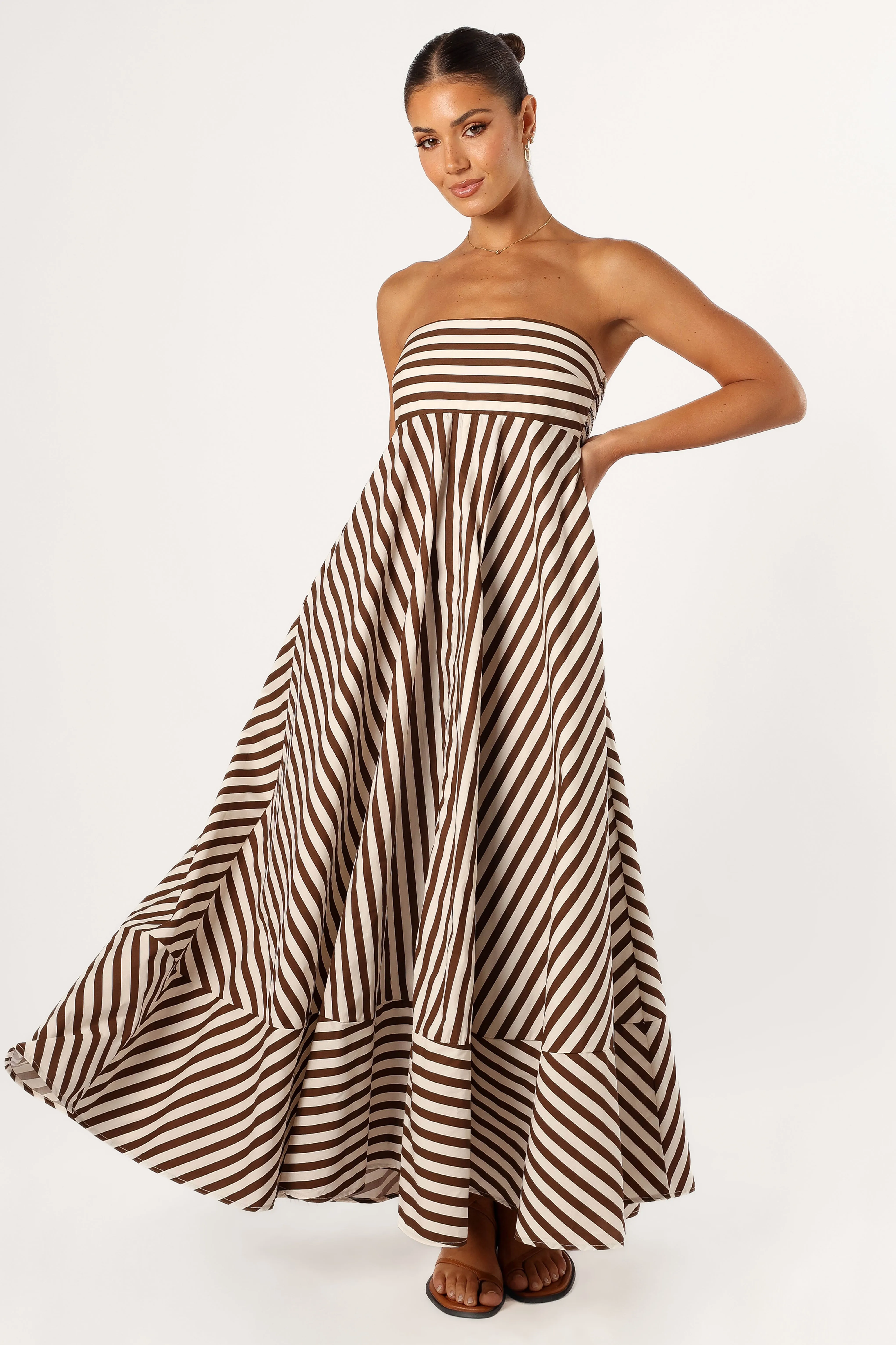 brown polka dot bandeau felicity midi dress White Polka Dot Bandeau Felicity Midi Dress