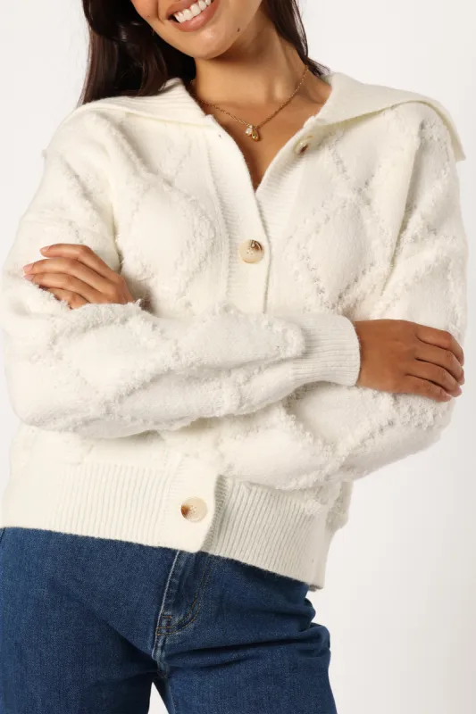 Holland Button Front Cardigan - White sold by Petal & Pup