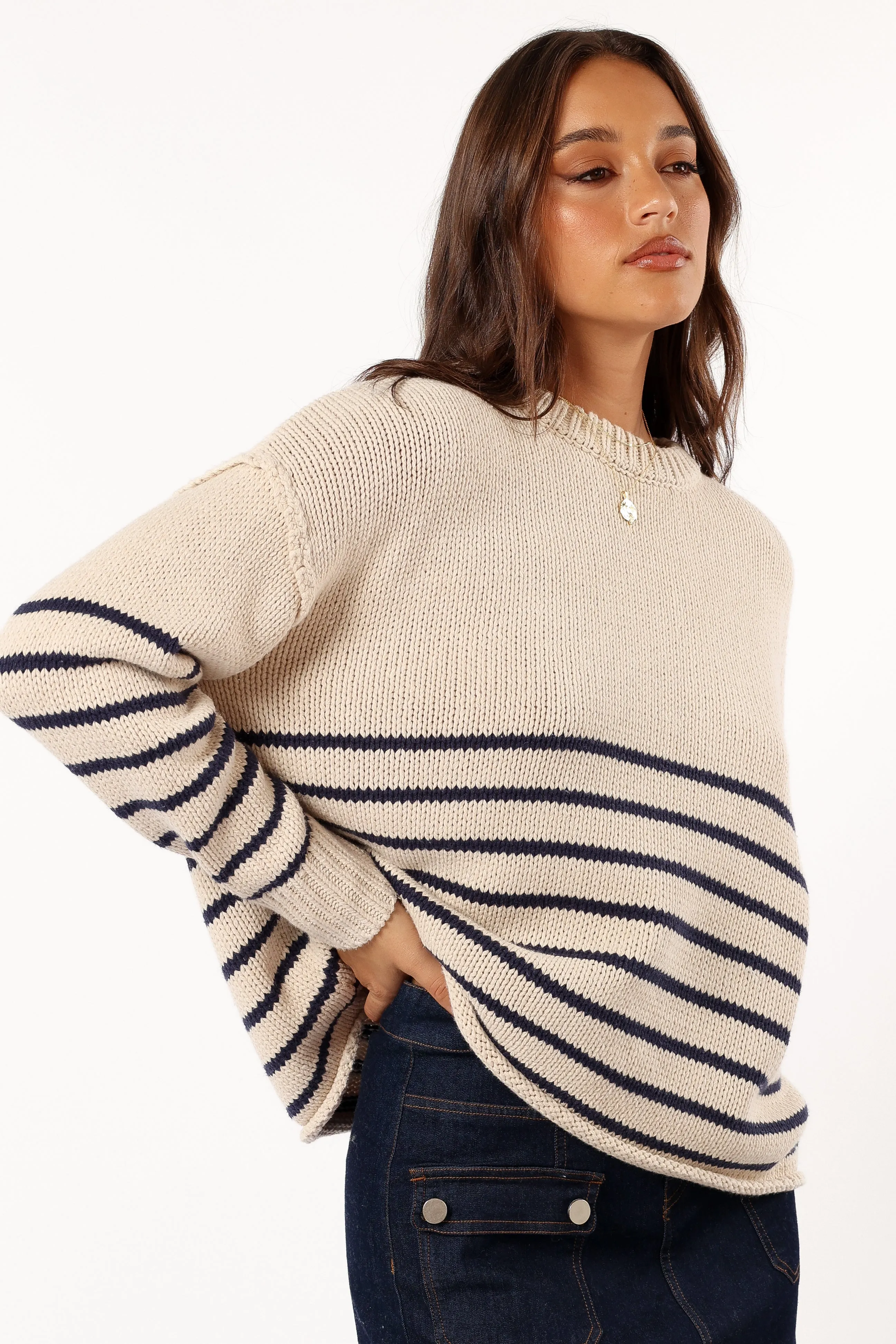 Tenzie Stripe Knit Sweater - Natural Navy sold by Petal & Pup product image thumbnail 4