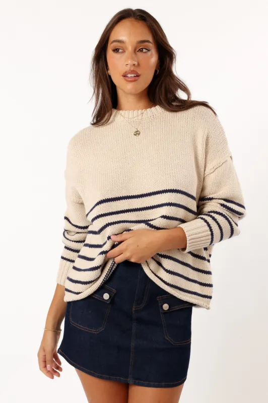 Tenzie Stripe Knit Sweater - Natural Navy made by Petal & Pup
