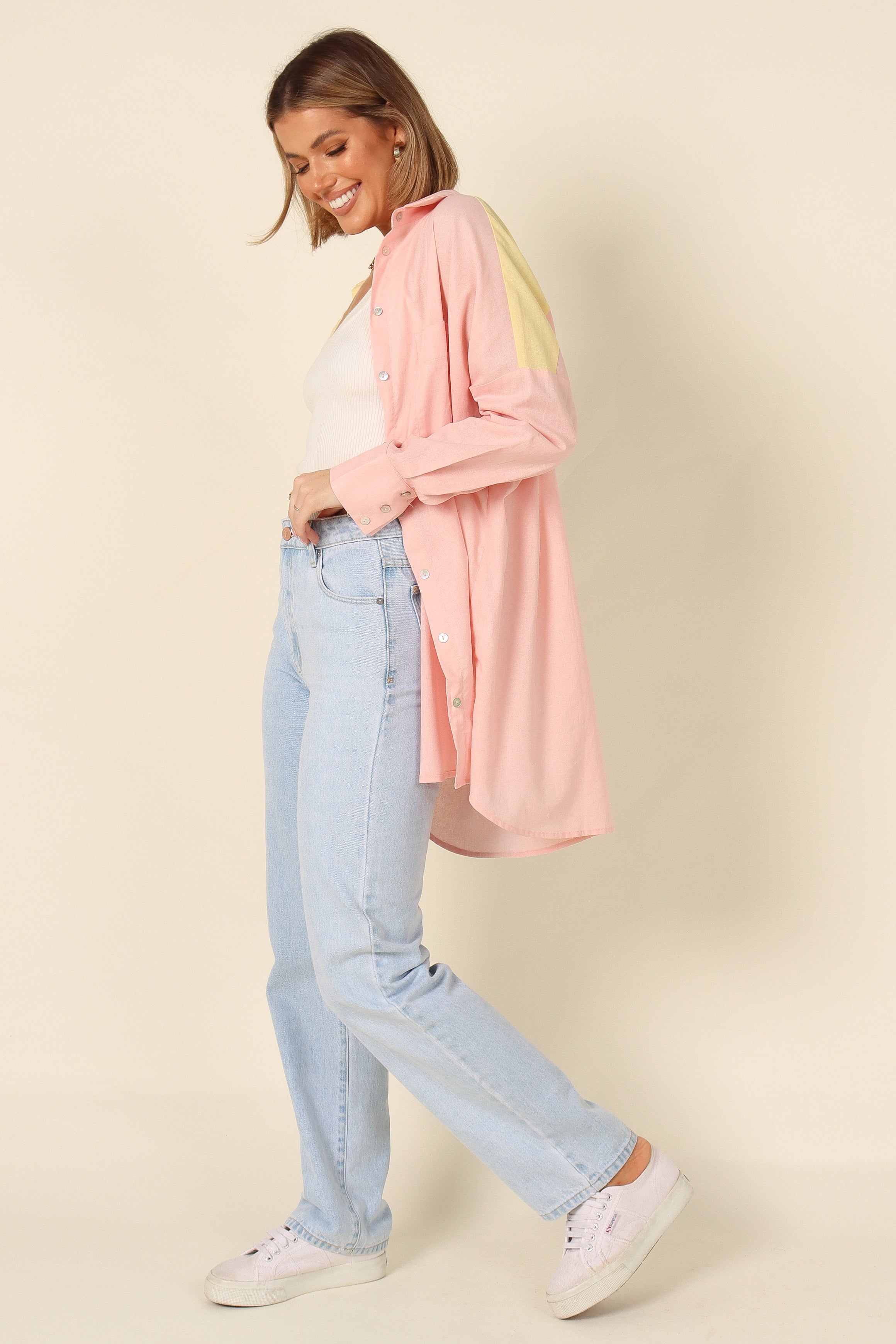 Polly Colour Block Button Down Top - Pale Pink Multi sold by Petal & Pup product image thumbnail 5