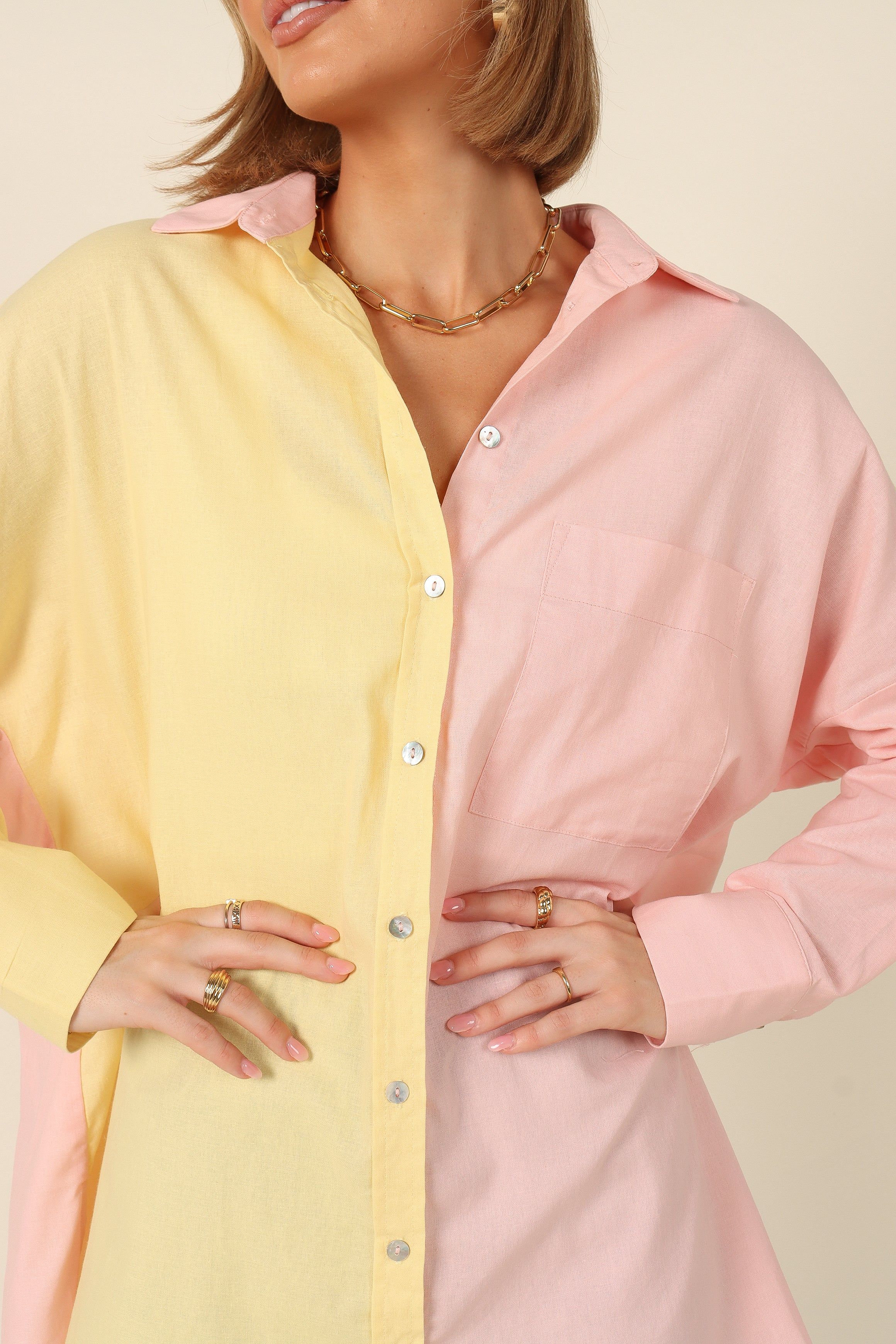 Polly Colour Block Button Down Top - Pale Pink Multi sold by Petal & Pup product image thumbnail 3