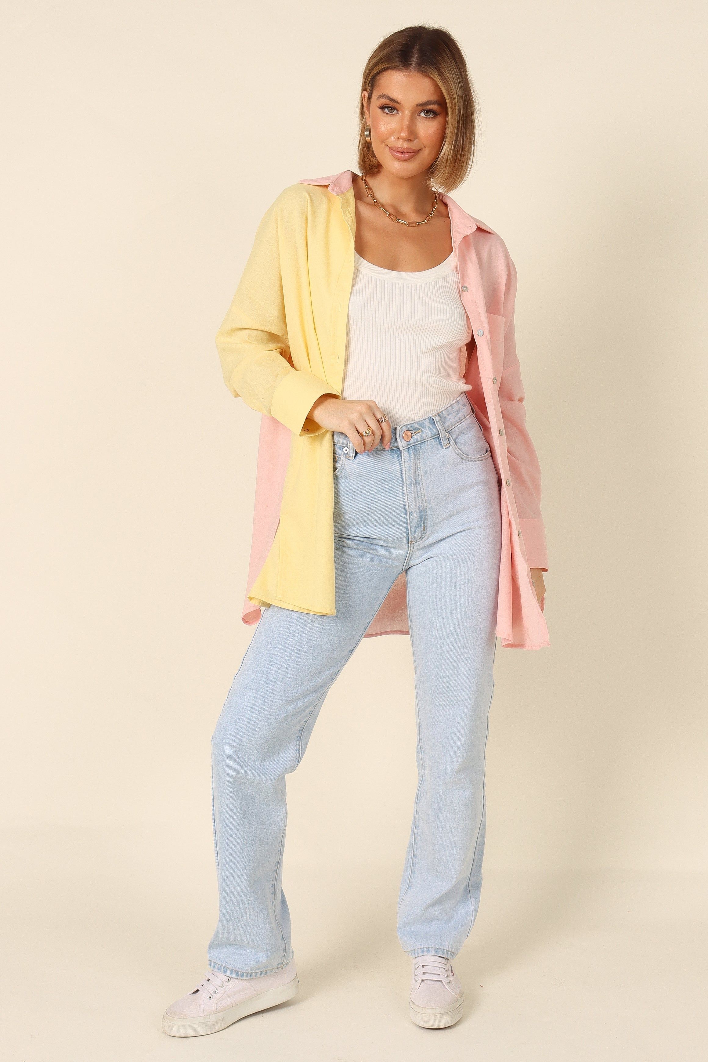 Polly Colour Block Button Down Top - Pale Pink Multi sold by Petal & Pup product image thumbnail 7