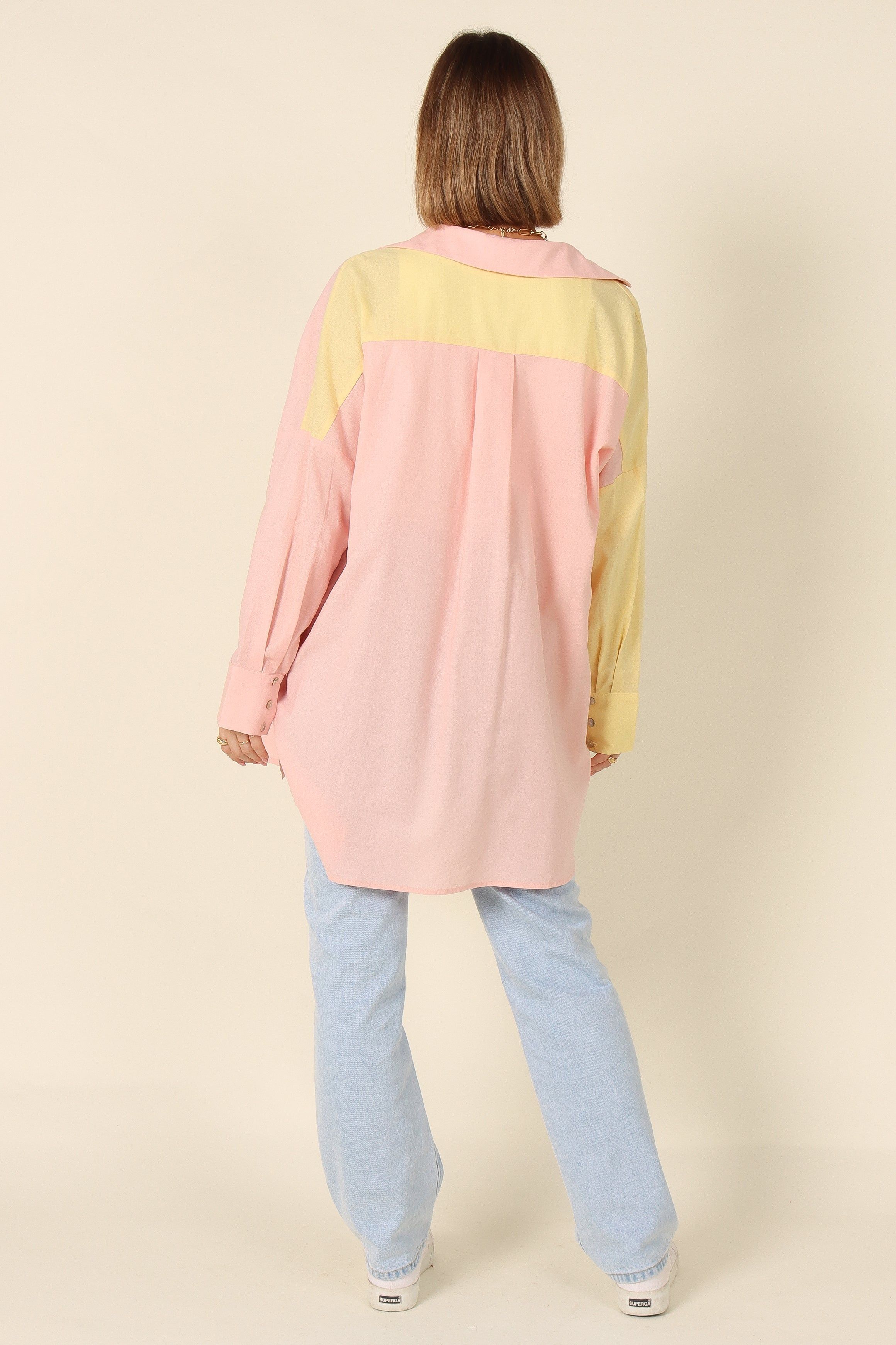 Polly Colour Block Button Down Top - Pale Pink Multi sold by Petal & Pup product image thumbnail 2