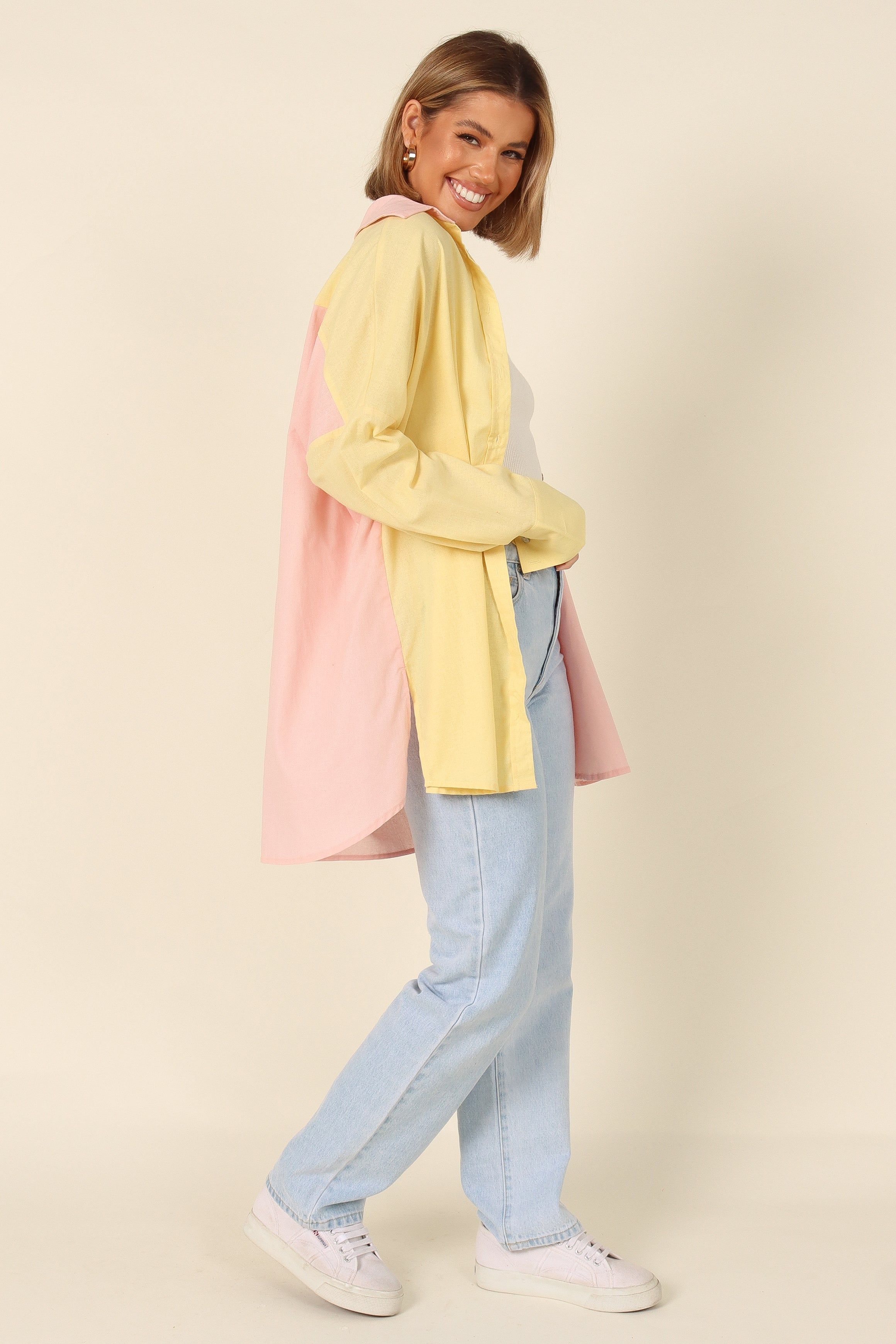 Polly Colour Block Button Down Top - Pale Pink Multi sold by Petal & Pup product image thumbnail 4